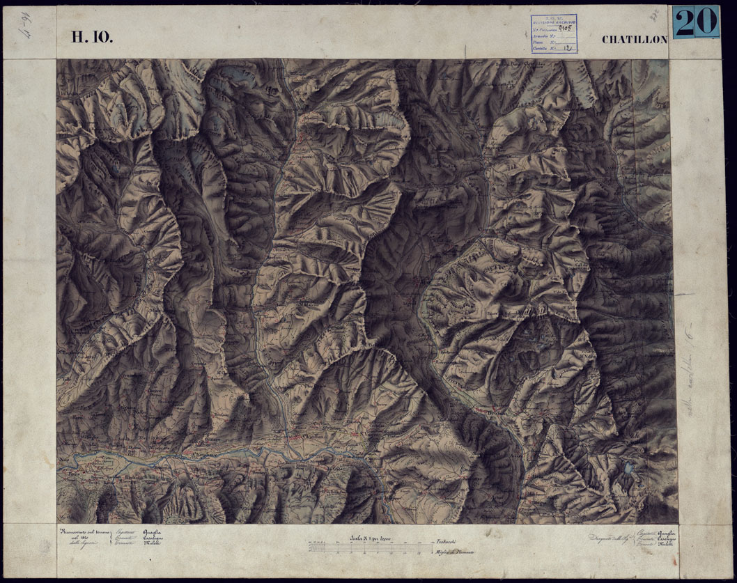 (N:12856) CARTA TOPOGRAFICA DEGLI STATI DI TERRA FERMA DI S.S.R.M. CARLO ALBERTO RE DI SARDEGNA FATTA DAL CORPO DELLO STATO MAGGIORE COMANDATO DAL TEN.TE GEN.LE B.NE DI MONTHOUX ALLA SCALA DI 1 50.000 1831 - FOGLIO H.10 CHATILLON. (CA001031) Carte e stampe antiche: riproduzione a colori su carta (formato A1)