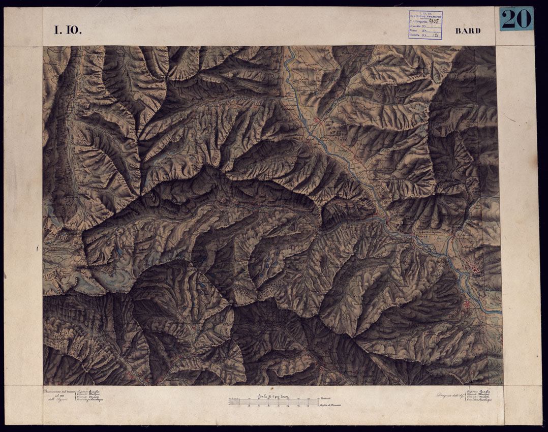 (N:12824) CARTA TOPOGRAFICA DEGLI STATI DI TERRA FERMA DI S.S.R.M. CARLO ALBERTO RE DI SARDEGNA FATTA DAL CORPO DELLO STATO MAGGIORE COMANDATO DAL TEN.TE GEN.LE B.NE DI MONTHOUX ALLA SCALA DI 1 50.000 1831 - FOGLIO I.10 BARD. (CA001040) Carte e stampe antiche: riproduzione a colori su carta (formato A1)