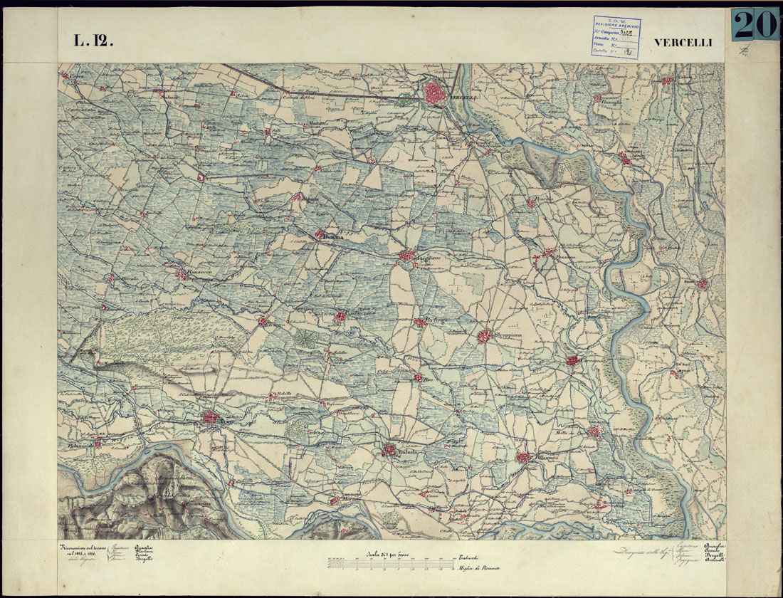 (N:11793) CARTA TOPOGRAFICA DEGLI STATI DI TERRA FERMA DI S.S.R.M. CARLO ALBERTO RE DI SARDEGNA FATTA DAL CORPO DELLO STATO MAGGIORE COMANDATO DAL TEN.TE GEN.LE B.NE DI MONTHOUX ALLA SCALA DI 1 50.000 1831 - FOGLIO L.12 VERCELLI. (CA001060) Carte e stampe antiche: riproduzione a colori su carta (formato A1)