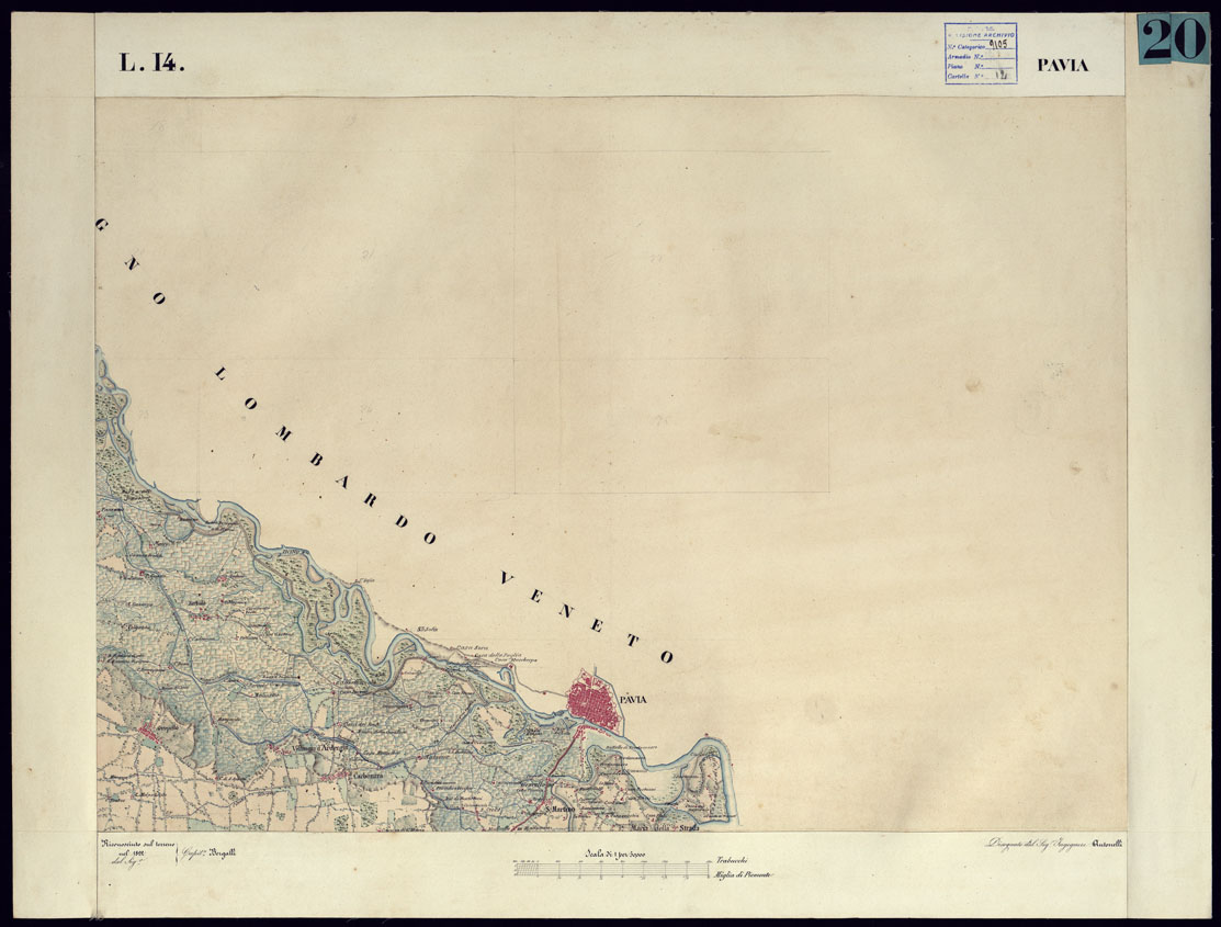 (N:11587) CARTA TOPOGRAFICA DEGLI STATI DI TERRA FERMA DI S.S.R.M. CARLO ALBERTO RE DI SARDEGNA FATTA DAL CORPO DELLO STATO MAGGIORE COMANDATO DAL TEN.TE GEN.LE B.NE DI MONTHOUX ALLA SCALA DI 1 50.000 1831 - FOGLIO L.14 PAVIA. (CA001062) Carte e stampe antiche: riproduzione a colori su carta (formato A1)