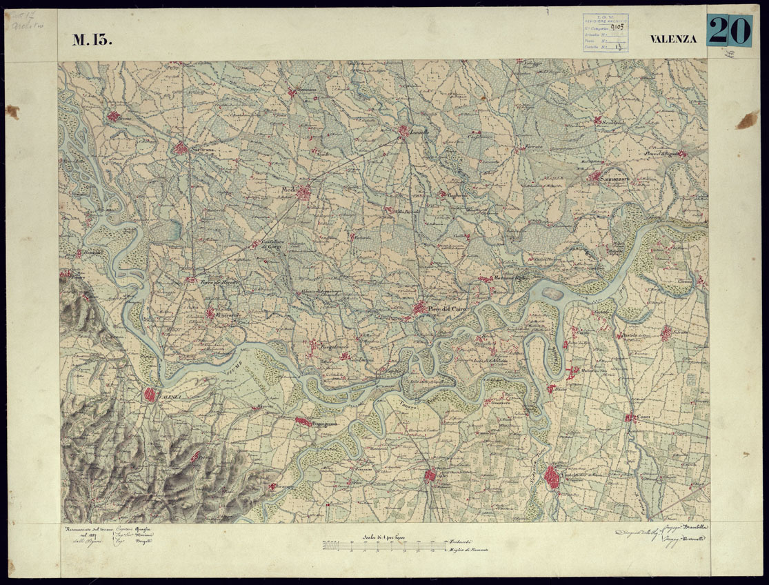 (N:11564) CARTA TOPOGRAFICA DEGLI STATI DI TERRA FERMA DI S.S.R.M. CARLO ALBERTO RE DI SARDEGNA FATTA DAL CORPO DELLO STATO MAGGIORE COMANDATO DAL TEN.TE GEN.LE B.NE DI MONTHOUX ALLA SCALA DI 1 50.000 1831 - FOGLIO M.13 VALENZA. (CA001071) Carte e stampe antiche: riproduzione a colori su carta (formato A1)