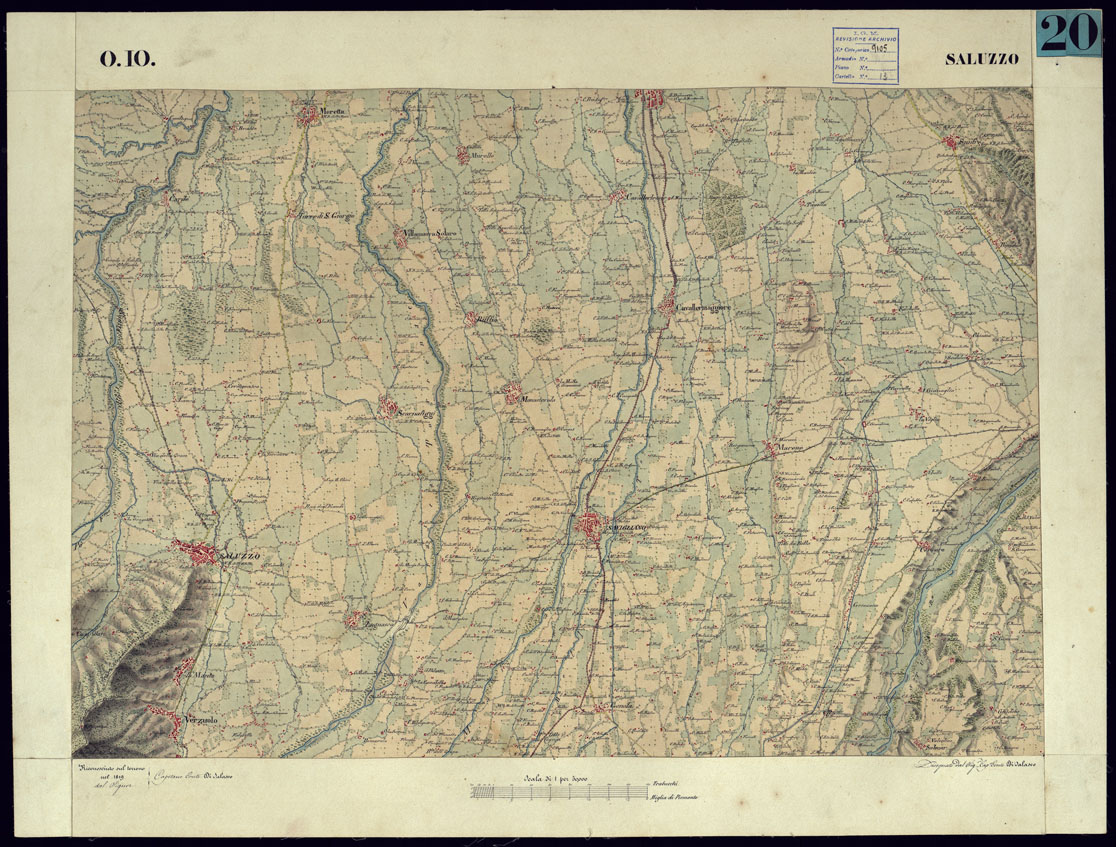 (N:11436) CARTA TOPOGRAFICA DEGLI STATI DI TERRA FERMA DI S.S.R.M. CARLO ALBERTO RE DI SARDEGNA FATTA DAL CORPO DELLO STATO MAGGIORE COMANDATO DAL TEN.TE GEN.LE B.NE DI MONTHOUX ALLA SCALA DI 1 50.000 1831 - FOGLIO 0.10 SALUZZO. (CA001084) Carte e stampe antiche: riproduzione a colori su carta (formato A1)