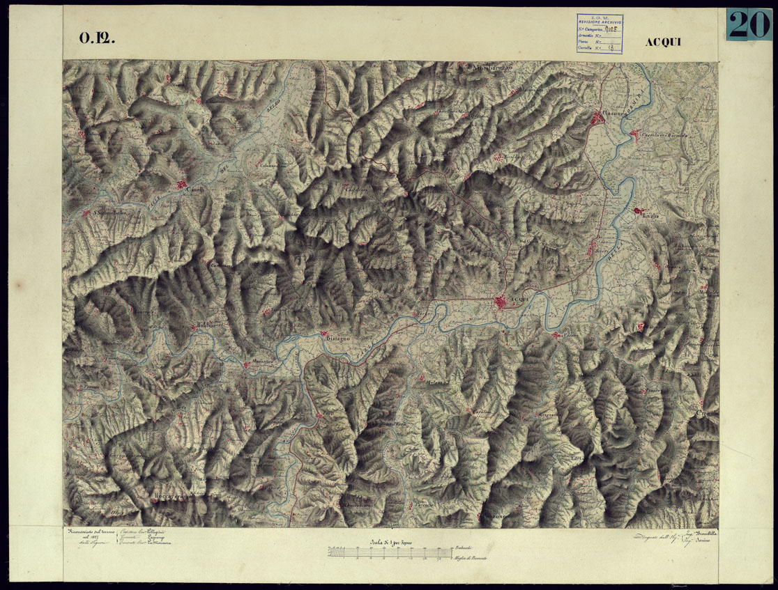 (N:11430) CARTA TOPOGRAFICA DEGLI STATI DI TERRA FERMA DI S.S.R.M. CARLO ALBERTO RE DI SARDEGNA FATTA DAL CORPO DELLO STATO MAGGIORE COMANDATO DAL TEN.TE GEN.LE B.NE DI MONTHOUX ALLA SCALA DI 1 50.000 1831 - FOGLIO O.12 ACQUI. (CA001086) Carte e stampe antiche: riproduzione a colori su carta (formato A1)
