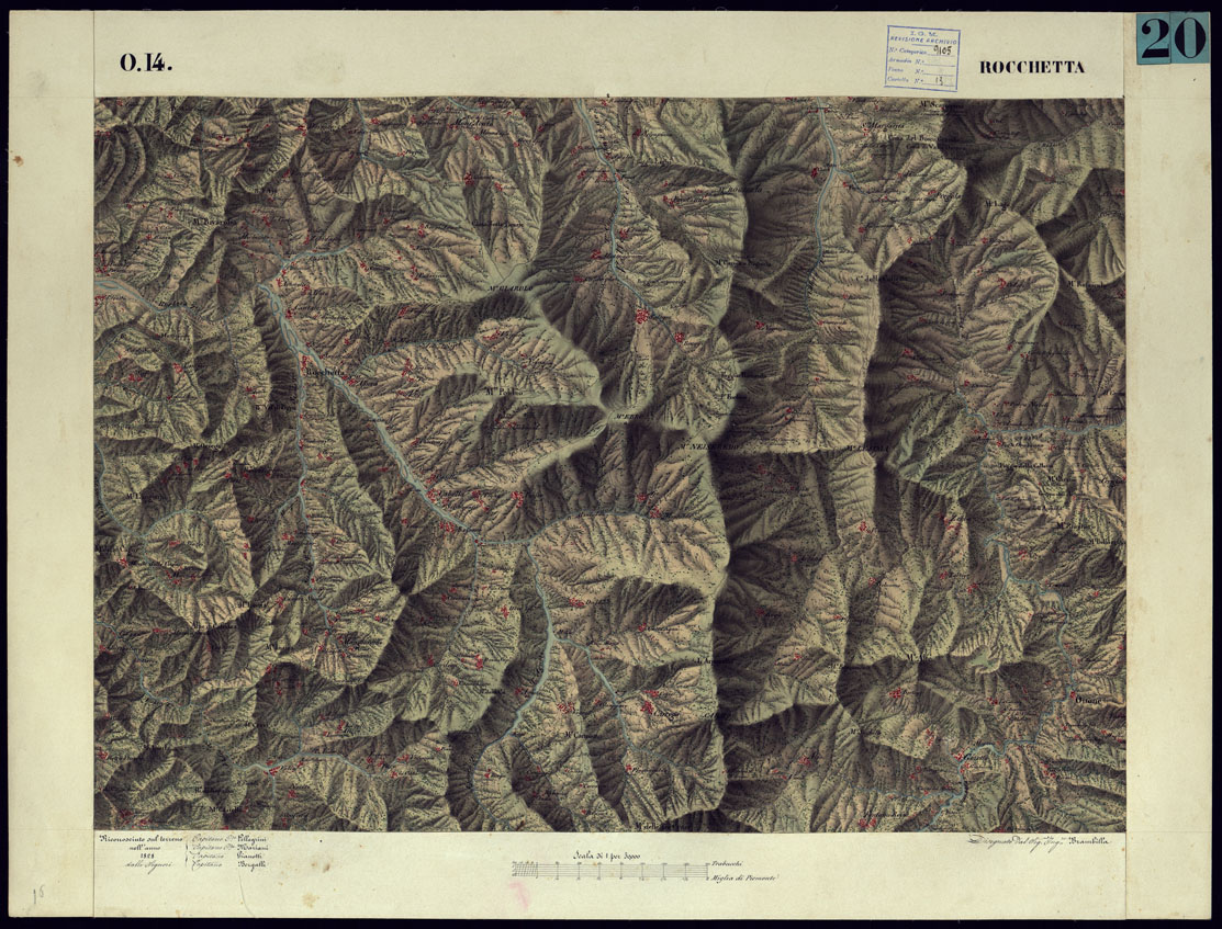 (N:11426) CARTA TOPOGRAFICA DEGLI STATI DI TERRA FERMA DI S.S.R.M. CARLO ALBERTO RE DI SARDEGNA FATTA DAL CORPO DELLO STATO MAGGIORE COMANDATO DAL TEN.TE GEN.LE B.NE DI MONTHOUX ALLA SCALA DI 1 50.000 1831 - FOGLIO O.14 ROCCHETTA. (CA001088) Carte e stampe antiche: riproduzione a colori su carta (formato A1)