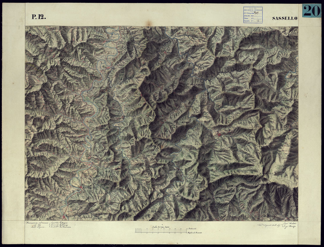 (N:11318) CARTA TOPOGRAFICA DEGLI STATI DI TERRA FERMA DI S.S.R.M. CARLO ALBERTO RE DI SARDEGNA FATTA DAL CORPO DELLO STATO MAGGIORE COMANDATO DAL TEN.TE GEN.LE B.NE DI MONTHOUX ALLA SCALA DI 1 50.000 1831 - FOGLIO P.12 SASSELLO. (CA001094) Carte e stampe antiche: riproduzione a colori su carta (formato A1)