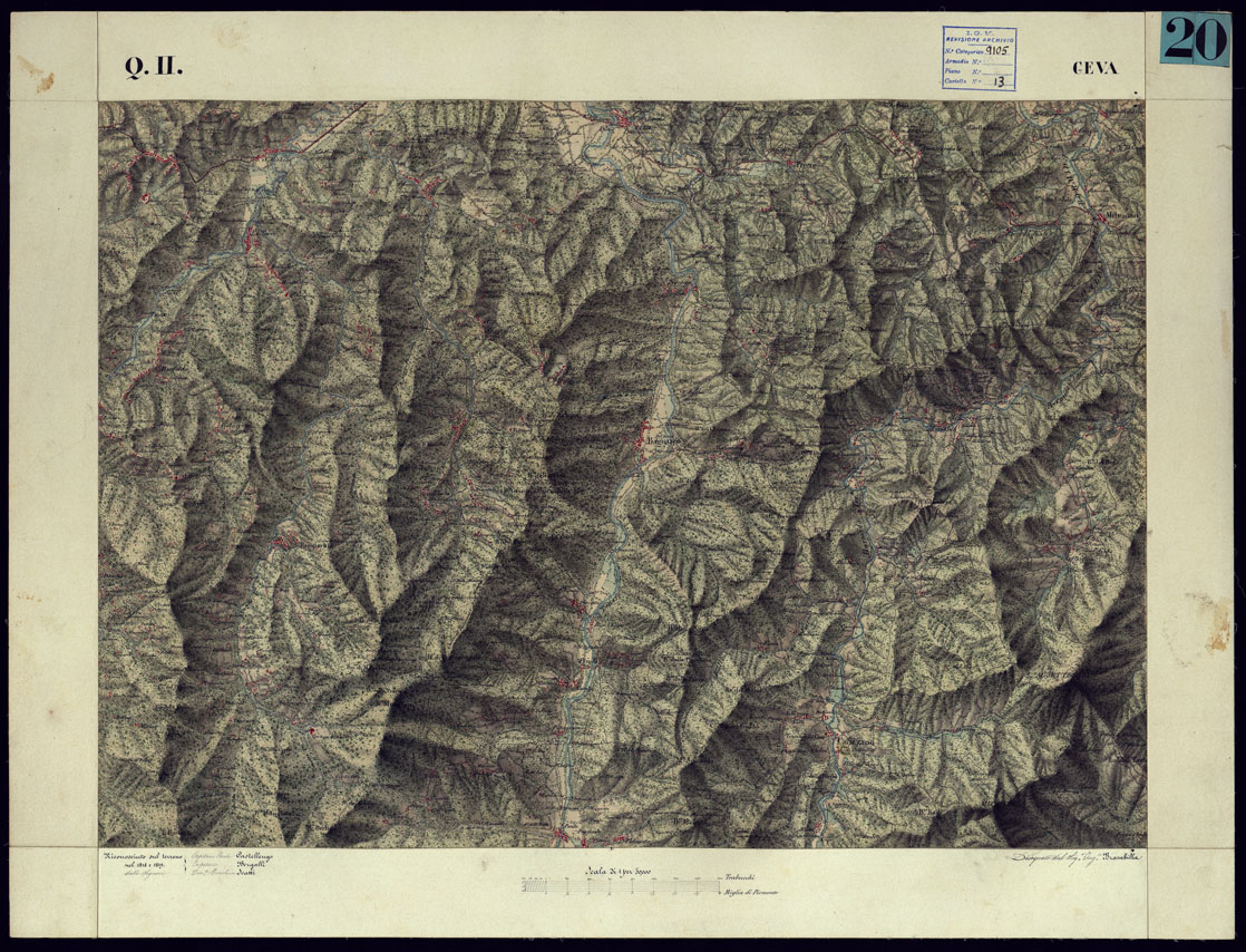 (N:11210) CARTA TOPOGRAFICA DEGLI STATI DI TERRA FERMA DI S.S.R.M. CARLO ALBERTO RE DI SARDEGNA FATTA DAL CORPO DELLO STATO MAGGIORE COMANDATO DAL TEN.TE GEN.LE B.NE DI MONTHOUX ALLA SCALA DI 1 50.000 1831 - FOGLIO Q.11 CEVA. (CA001101) Carte e stampe antiche: riproduzione a colori su carta (formato A1)