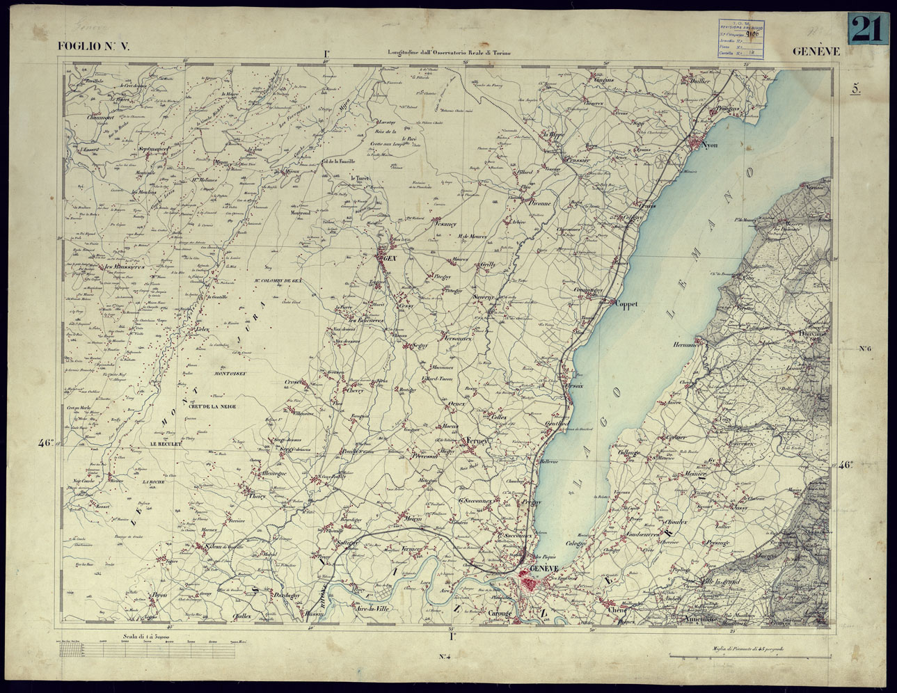 (N:23186) CARTA TOPOGRAFICA DEGLI STATI IN TERRAFERMA DI S.M. IL RE DI SARDEGNA ALLA SCALA DI 1 A 50.000 OPERA DEL CORPO REALE DELLO STATO MAGGIORE - FOGLIO NV GENEVE (CA001129) Carte e stampe antiche: riproduzione a colori su carta (formato A1)