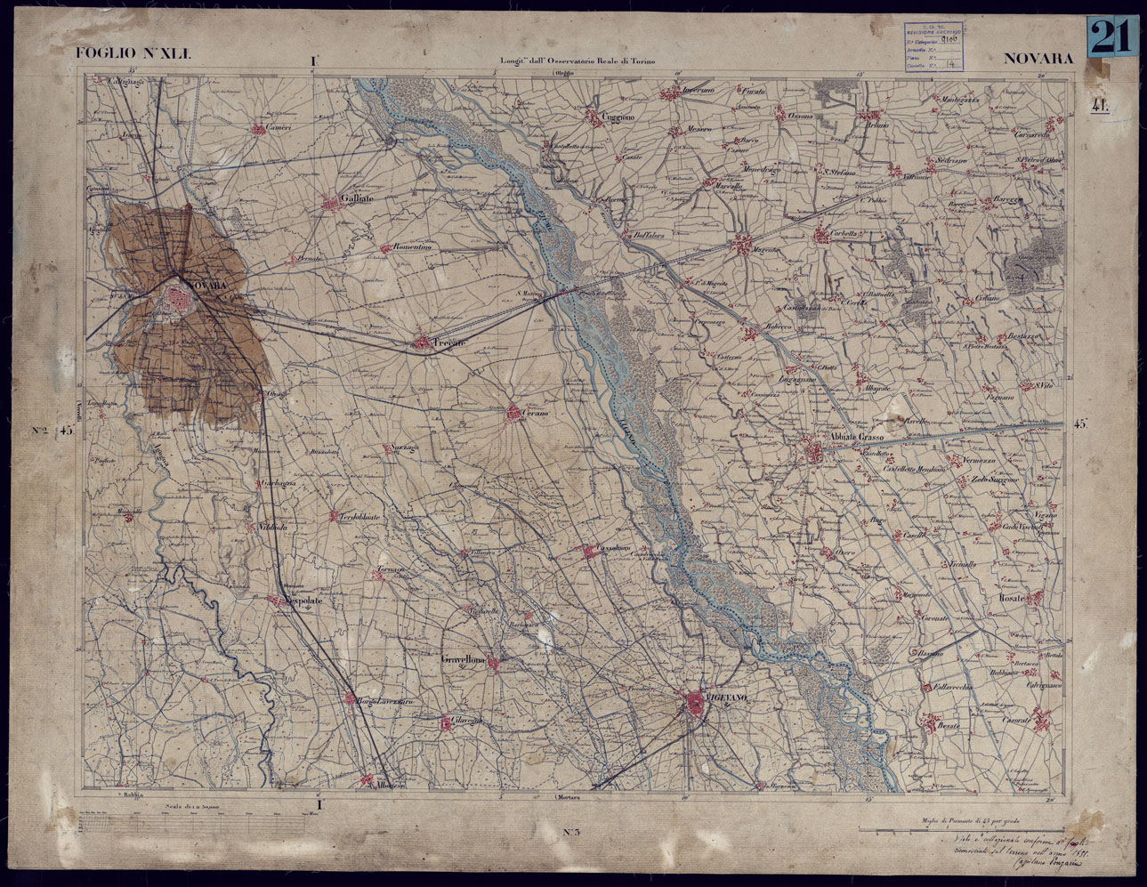 (N:23233) CARTA TOPOGRAFICA DEGLI STATI IN TERRAFERMA DI S.M. IL RE DI SARDEGNA ALLA SCALA DI 1 A 50.000 OPERA DEL CORPO REALE DELLO STATO MAGGIORE - FOGLIO NXLI -  NOVARA (CA001166) Carte e stampe antiche: riproduzione a colori su carta (formato A1)