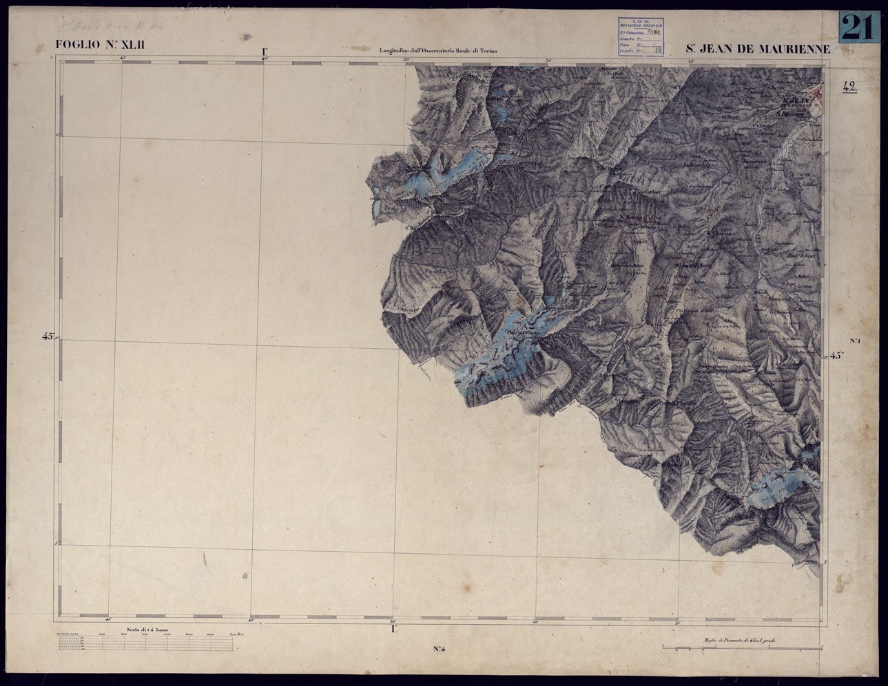 (N:23234) CARTA TOPOGRAFICA DEGLI STATI IN TERRAFERMA DI S.M. IL RE DI SARDEGNA ALLA SCALA DI 1 A 50.000 OPERA DEL CORPO REALE DELLO STATO MAGGIORE - FOGLIO NXLII S. JEAN DE MAURIENNE (CA001167) Carte e stampe antiche: riproduzione a colori su carta (formato A1)