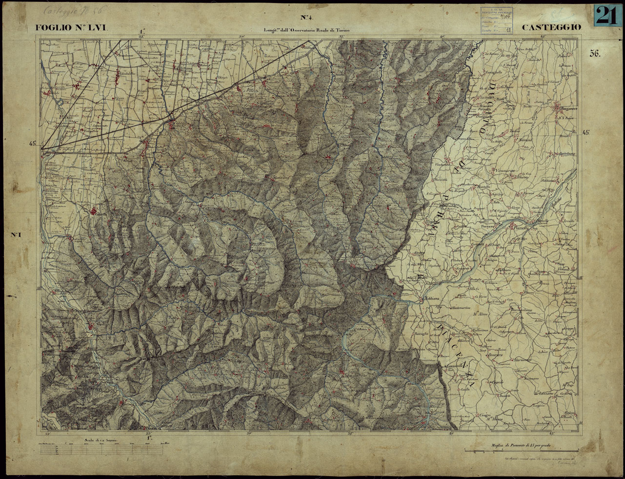 (N:23249) CARTA TOPOGRAFICA DEGLI STATI IN TERRAFERMA DI S.M. IL RE DI SARDEGNA ALLA SCALA DI 1 A 50.000 OPERA DEL CORPO REALE DELLO STATO MAGGIORE - FOGLIO NLVI CASTEGGIO (CA001182) Carte e stampe antiche: riproduzione a colori su carta (formato A1)