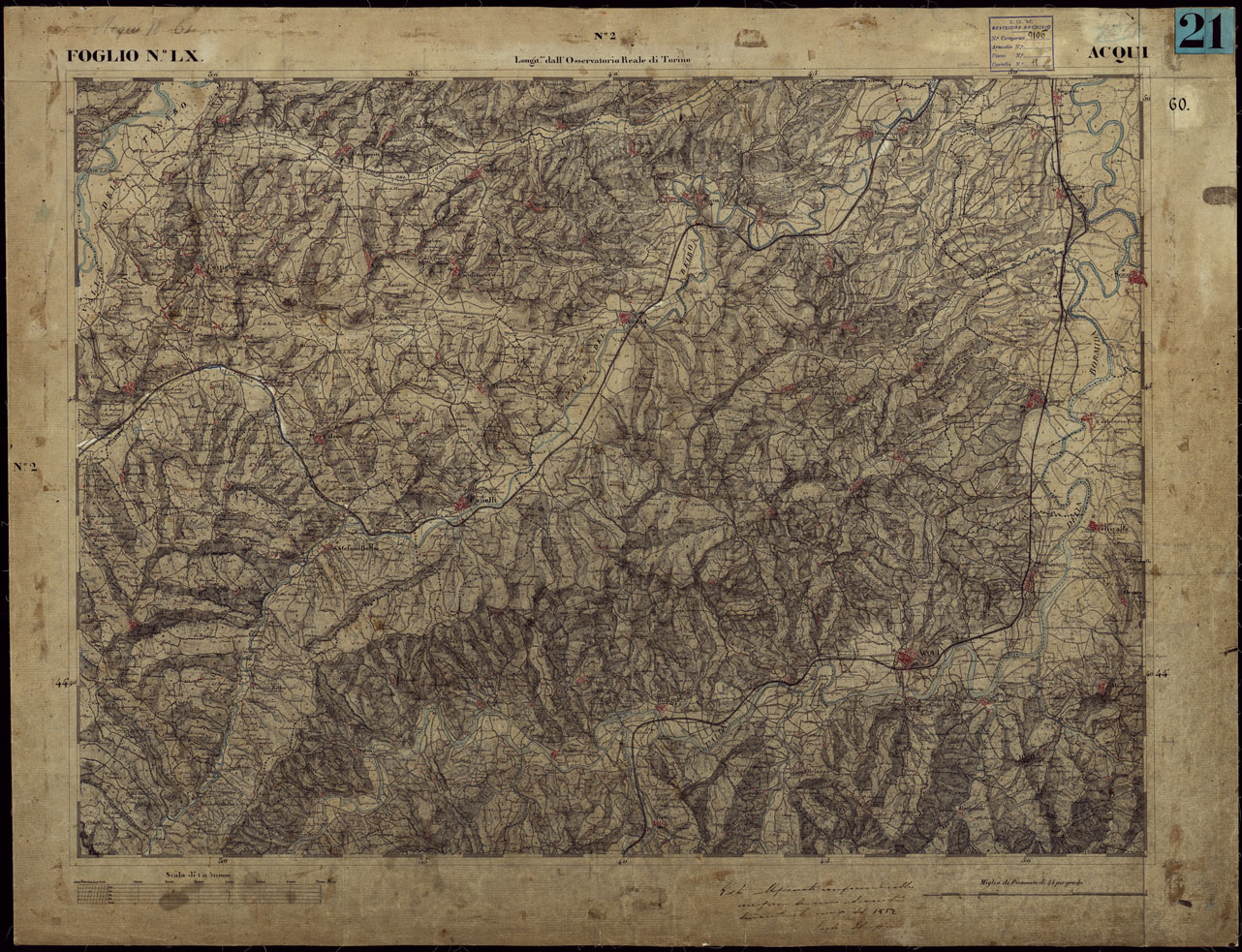 (N:23253) CARTA TOPOGRAFICA DEGLI STATI IN TERRAFERMA DI S.M. IL RE DI SARDEGNA ALLA SCALA DI 1 A 50.000 OPERA DEL CORPO REALE DELLO STATO MAGGIORE - FOGLIO NLX ACQUI (CA001186) Carte e stampe antiche: riproduzione a colori su carta (formato A1)