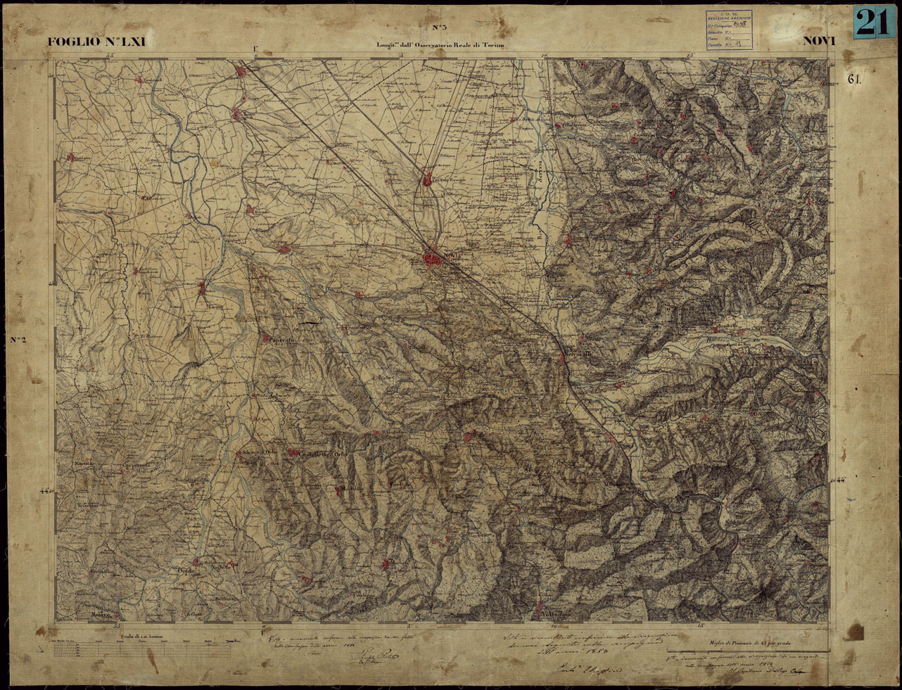 (N:23254) CARTA TOPOGRAFICA DEGLI STATI IN TERRAFERMA DI S.M. IL RE DI SARDEGNA ALLA SCALA DI 1 A 50.000 OPERA DEL CORPO REALE DELLO STATO MAGGIORE - FOGLIO NLXI  NOVI (CA001187) Carte e stampe antiche: riproduzione a colori su carta (formato A1)