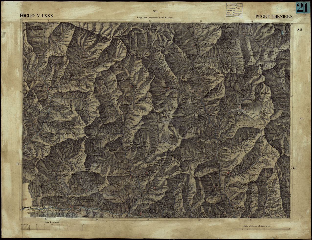 (N:23273) CARTA TOPOGRAFICA DEGLI STATI IN TERRAFERMA DI S.M. IL RE DI SARDEGNA ALLA SCALA DI 1 A 50.000 OPERA DEL CORPO REALE DELLO STATO MAGGIORE - FOGLIO NLXXX  PUGET THENIERS (CA001206) Carte e stampe antiche: riproduzione a colori su carta (formato A1)