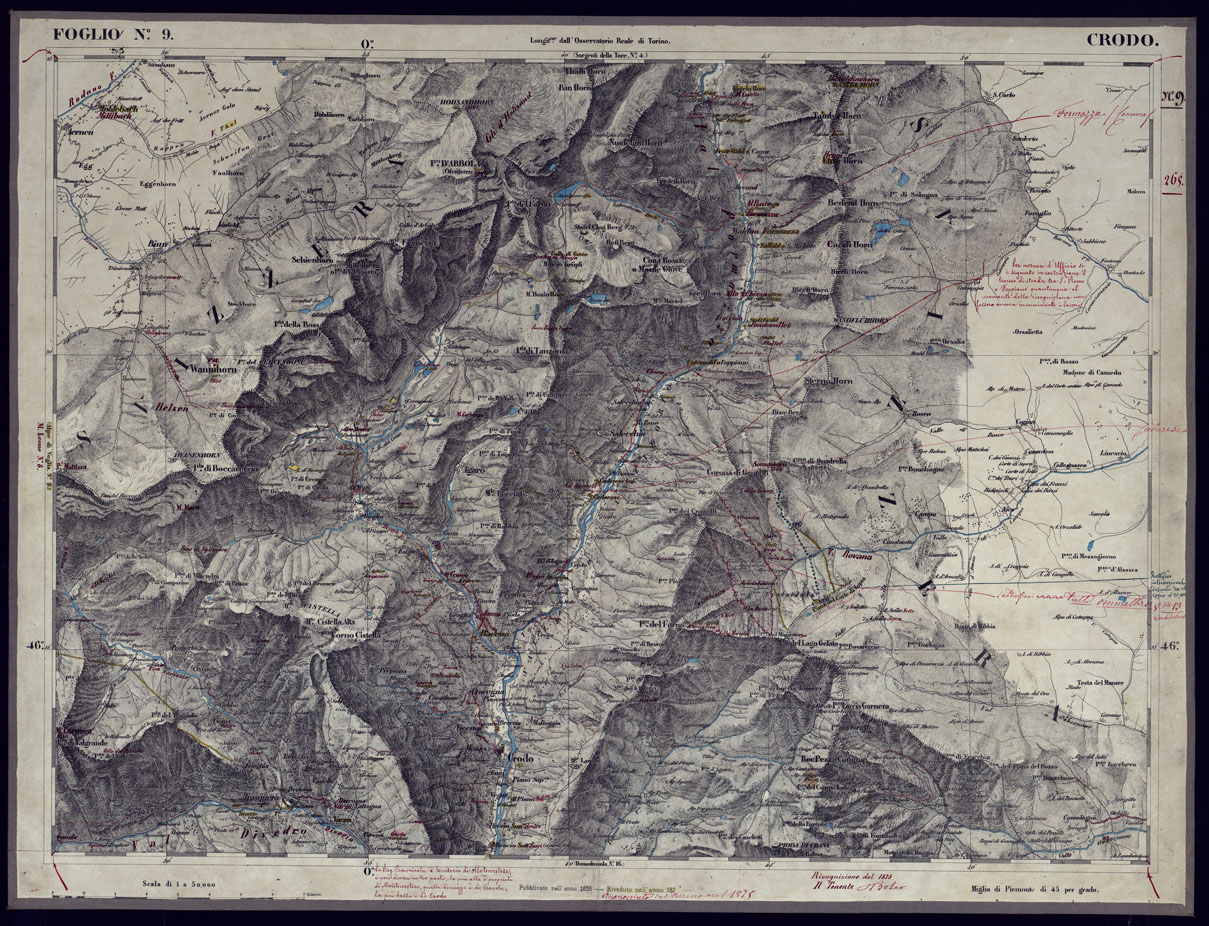 (N:23287) CARTA TOPOGRAFICA DEGLI STATI IN TERRAFERMA DI S.M. IL RE DI SARDEGNA ALLA SCALA DI 1 A 50.000 OPERA DEL CORPO REALE DELLO STATO MAGGIORE - FOGLIO N9  CRODO (CA001220) Carte e stampe antiche: riproduzione a colori su carta (formato A1)