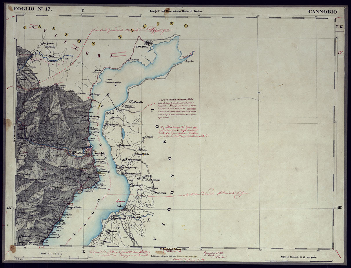 (N:23290) CARTA TOPOGRAFICA DEGLI STATI IN TERRAFERMA DI S.M. IL RE DI SARDEGNA ALLA SCALA DI 1 A 50.000 OPERA DEL CORPO REALE DELLO STATO MAGGIORE - FOGLIO N17 CANNOBIO (CA001223) Carte e stampe antiche: riproduzione a colori su carta (formato A1)