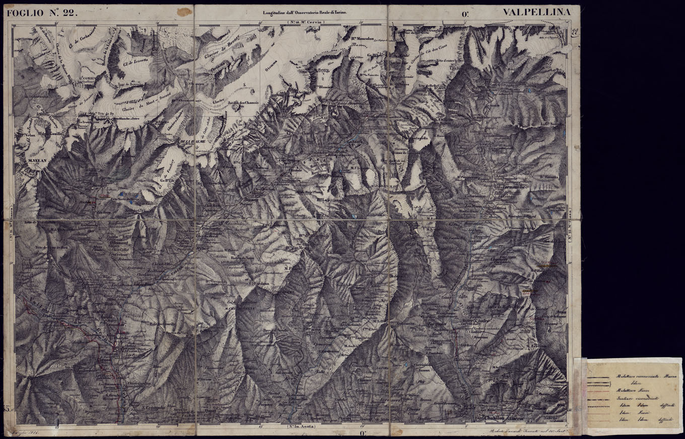 (N:23292) CARTA TOPOGRAFICA DEGLI STATI IN TERRAFERMA DI S.M. IL RE DI SARDEGNA ALLA SCALA DI 1 A 50.000 OPERA DEL CORPO REALE DELLO STATO MAGGIORE - FOGLIO N22 VALPELLINA (CA001225) Carte e stampe antiche: riproduzione a colori su carta (formato A1)