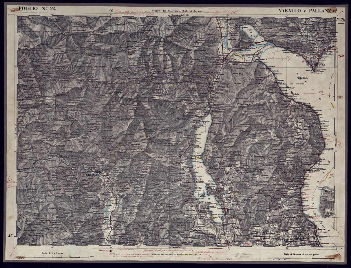 (N:23296) CARTA TOPOGRAFICA DEGLI STATI IN TERRAFERMA DI S.M. IL RE DI SARDEGNA ALLA SCALA DI 1 A 50.000 OPERA DEL CORPO REALE DELLO STATO MAGGIORE - FOGLIO N24  VARALLO E PALLANZA (CA001228) Carte e stampe antiche: riproduzione a colori su carta (formato A1)