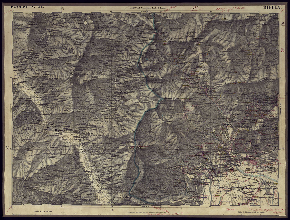 (N:23301) CARTA TOPOGRAFICA DEGLI STATI IN TERRAFERMA DI S.M. IL RE DI SARDEGNA ALLA SCALA DI 1 A 50.000 OPERA DEL CORPO REALE DELLO STATO MAGGIORE - FOGLIO N31 BIELLA (CA001234) Carte e stampe antiche: riproduzione a colori su carta (formato A1)