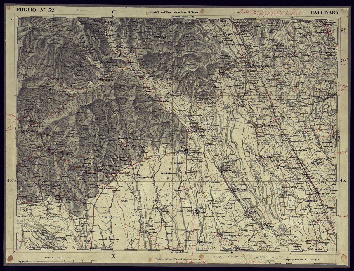 (N:23302) CARTA TOPOGRAFICA DEGLI STATI IN TERRAFERMA DI S.M. IL RE DI SARDEGNA ALLA SCALA DI 1 A 50.000 OPERA DEL CORPO REALE DELLO STATO MAGGIORE - FOGLIO N32  GATTINARA (CA001235) Carte e stampe antiche: riproduzione a colori su carta (formato A1)