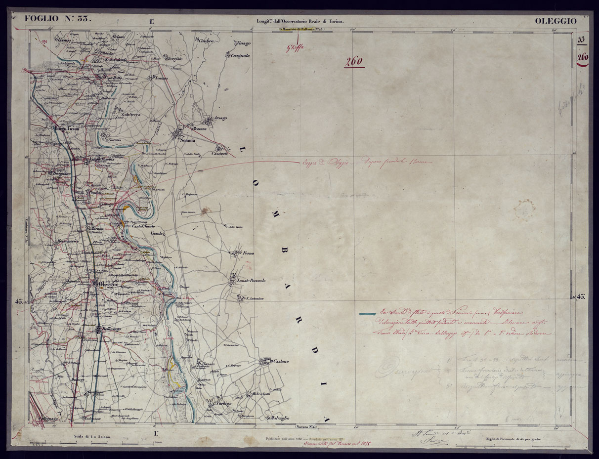(N:23305) CARTA TOPOGRAFICA DEGLI STATI IN TERRAFERMA DI S.M. IL RE DI SARDEGNA ALLA SCALA DI 1 A 50.000 OPERA DEL CORPO REALE DELLO STATO MAGGIORE - FOGLIO N33 OLEGGIO (CA001236) Carte e stampe antiche: riproduzione a colori su carta (formato A1)