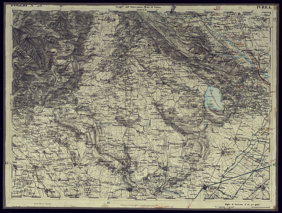 (N:23309) CARTA TOPOGRAFICA DEGLI STATI IN TERRAFERMA DI S.M. IL RE DI SARDEGNA ALLA SCALA DI 1 A 50.000 OPERA DEL CORPO REALE DELLO STATO MAGGIORE - FOGLIO N39 IVREA (CA001240) Carte e stampe antiche: riproduzione a colori su carta (formato A1)