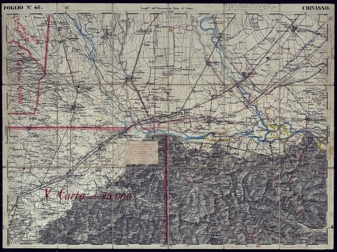 (N:23315) CARTA TOPOGRAFICA DEGLI STATI IN TERRAFERMA DI S.M. IL RE DI SARDEGNA ALLA SCALA DI 1 A 50.000 OPERA DEL CORPO REALE DELLO STATO MAGGIORE - FOGLIO N46  CHIVASSO (CA001246) Carte e stampe antiche: riproduzione a colori su carta (formato A1)