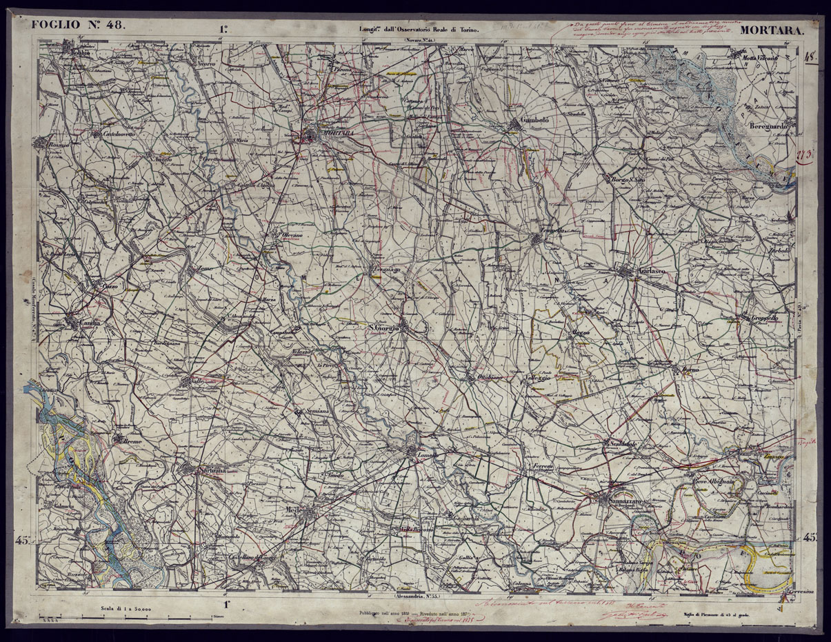 (N:23317) CARTA TOPOGRAFICA DEGLI STATI IN TERRAFERMA DI S.M. IL RE DI SARDEGNA ALLA SCALA DI 1 A 50.000 OPERA DEL CORPO REALE DELLO STATO MAGGIORE - FOGLIO N48 MORTARA (CA001248) Carte e stampe antiche: riproduzione a colori su carta (formato A1)