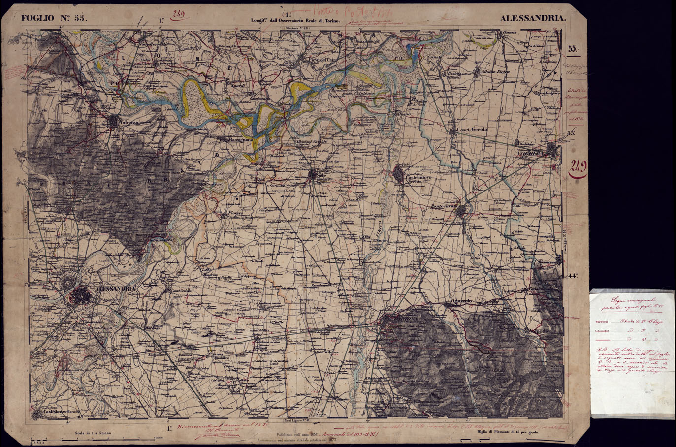 (N:23326) CARTA TOPOGRAFICA DEGLI STATI IN TERRAFERMA DI S.M. IL RE DI SARDEGNA ALLA SCALA DI 1 A 50.000 OPERA DEL CORPO REALE DELLO STATO MAGGIORE - FOGLIO N55 ALESSANDRIA (CA001256) Carte e stampe antiche: riproduzione a colori su carta (formato A1)