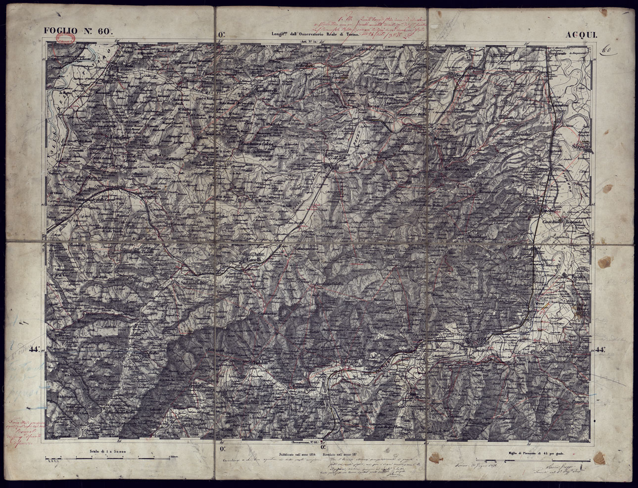 (N:23331) CARTA TOPOGRAFICA DEGLI STATI IN TERRAFERMA DI S.M. IL RE DI SARDEGNA ALLA SCALA DI 1 A 50.000 OPERA DEL CORPO REALE DELLO STATO MAGGIORE - FOGLIO N60 ACQUI (CA001261) Carte e stampe antiche: riproduzione a colori su carta (formato A1)