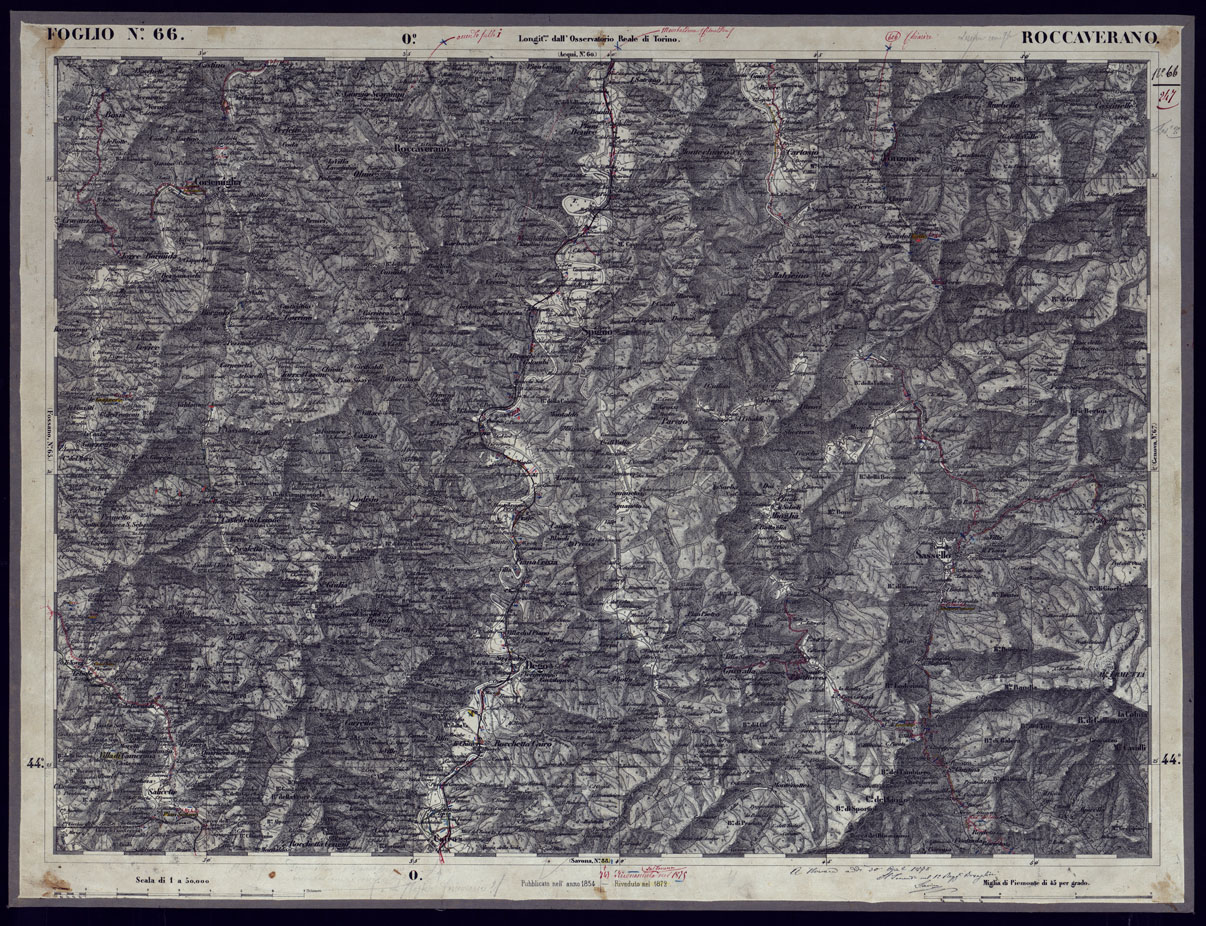 (N:23336) CARTA TOPOGRAFICA DEGLI STATI IN TERRAFERMA DI S.M. IL RE DI SARDEGNA ALLA SCALA DI 1 A 50.000 OPERA DEL CORPO REALE DELLO STATO MAGGIORE - FOGLIO N66 ROCCAVERANO (CA001266) Carte e stampe antiche: riproduzione a colori su carta (formato A1)