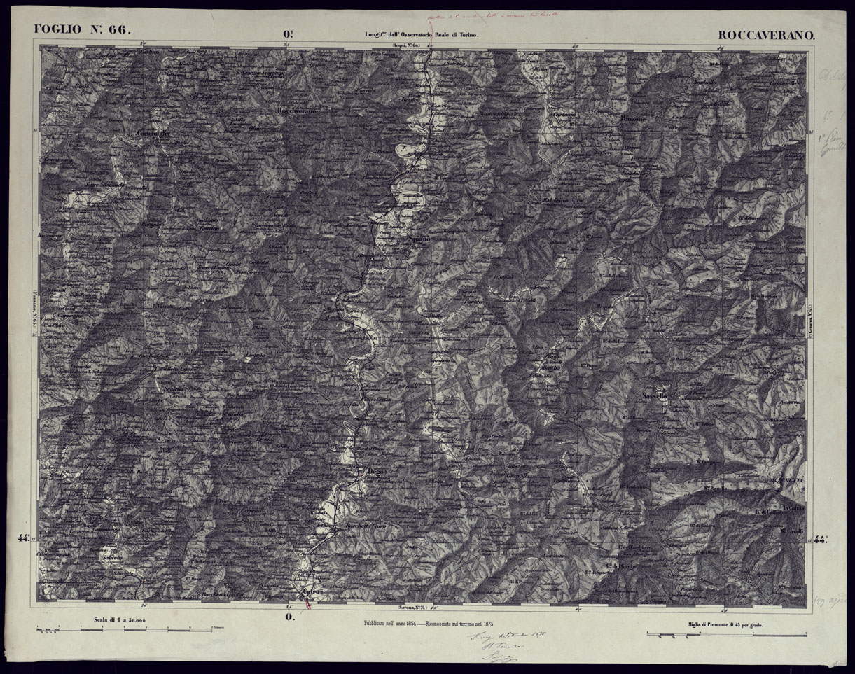 (N:23338) CARTA TOPOGRAFICA DEGLI STATI IN TERRAFERMA DI S.M. IL RE DI SARDEGNA ALLA SCALA DI 1 A 50.000 OPERA DEL CORPO REALE DELLO STATO MAGGIORE - FOGLIO N66 ROCCAVERANO (CA001267) Carte e stampe antiche: riproduzione a colori su carta (formato A1)