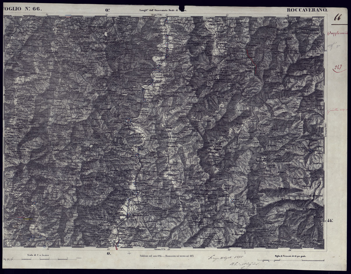 (N:23337) CARTA TOPOGRAFICA DEGLI STATI IN TERRAFERMA DI S.M. IL RE DI SARDEGNA ALLA SCALA DI 1 A 50.000 OPERA DEL CORPO REALE DELLO STATO MAGGIORE - FOGLIO N66 ROCCAVERANO SUPPLEMENTO (CA001268) Carte e stampe antiche: riproduzione a colori su carta (formato A1)
