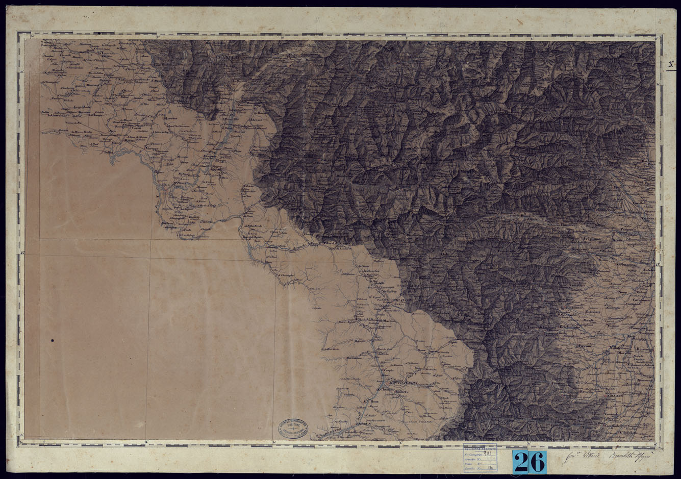 (N:6090) CARTA DEGLI STATI DI SUA MAESTA SARDA IN TERRAFERMA OPERA DEL CORPO DI STATO MAGGIORE GENERALE INCISA O PUBBLICATA PER ORDINE DI S.M. L'ANNO 18 - FOGLIO 3. (CA001307) Carte e stampe antiche: riproduzione a colori su carta (formato A1)