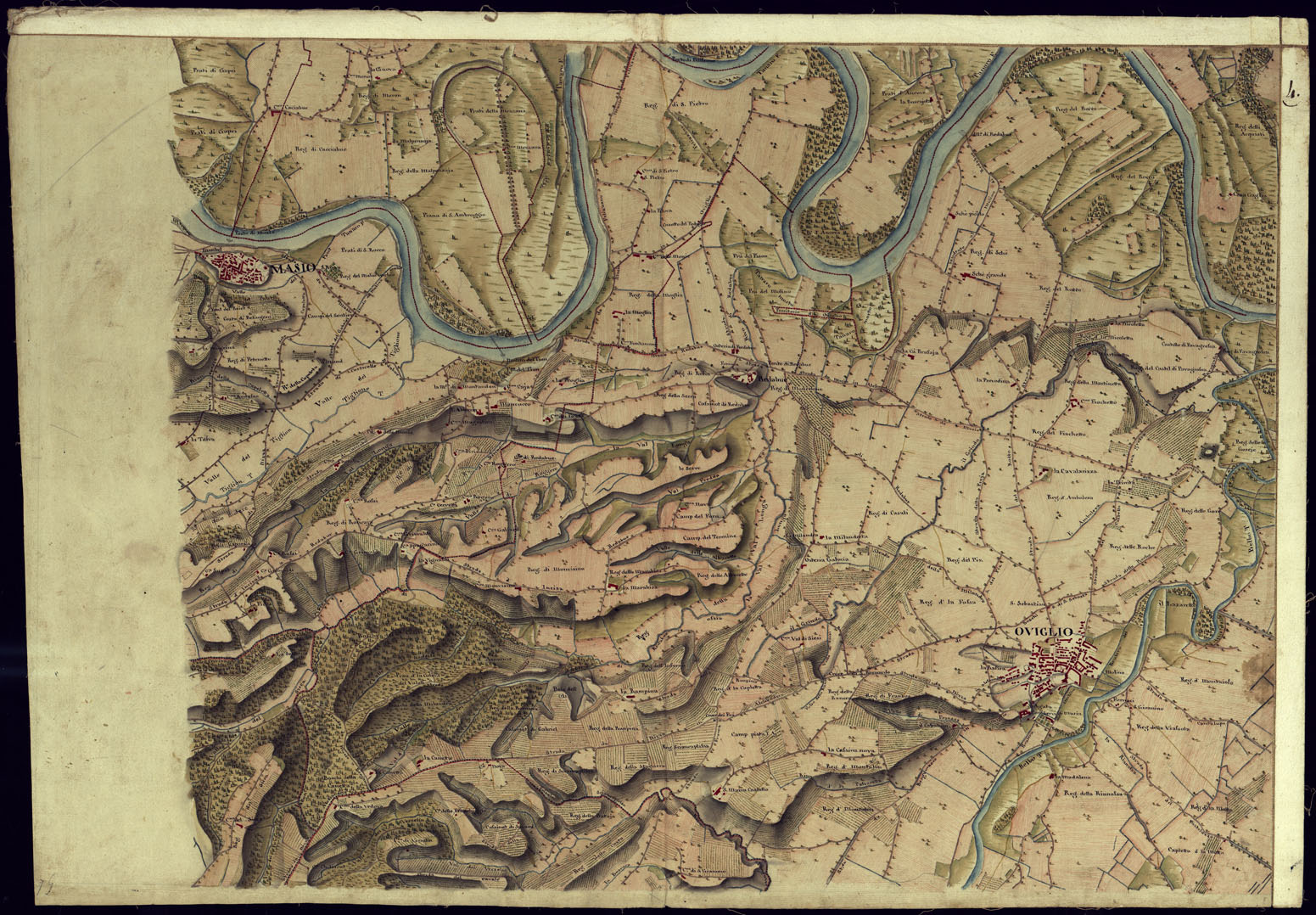(N:13931) CARTA DI QUASI TUTTA L'EX PROVINCIA DI ACQUI E DI PARTE DI QUELLE DI MONDOVI', ALBA ED ALESSANDRIA - FOGLIO 4. (CA001332) Carte e stampe antiche: riproduzione a colori su carta (formato A1)