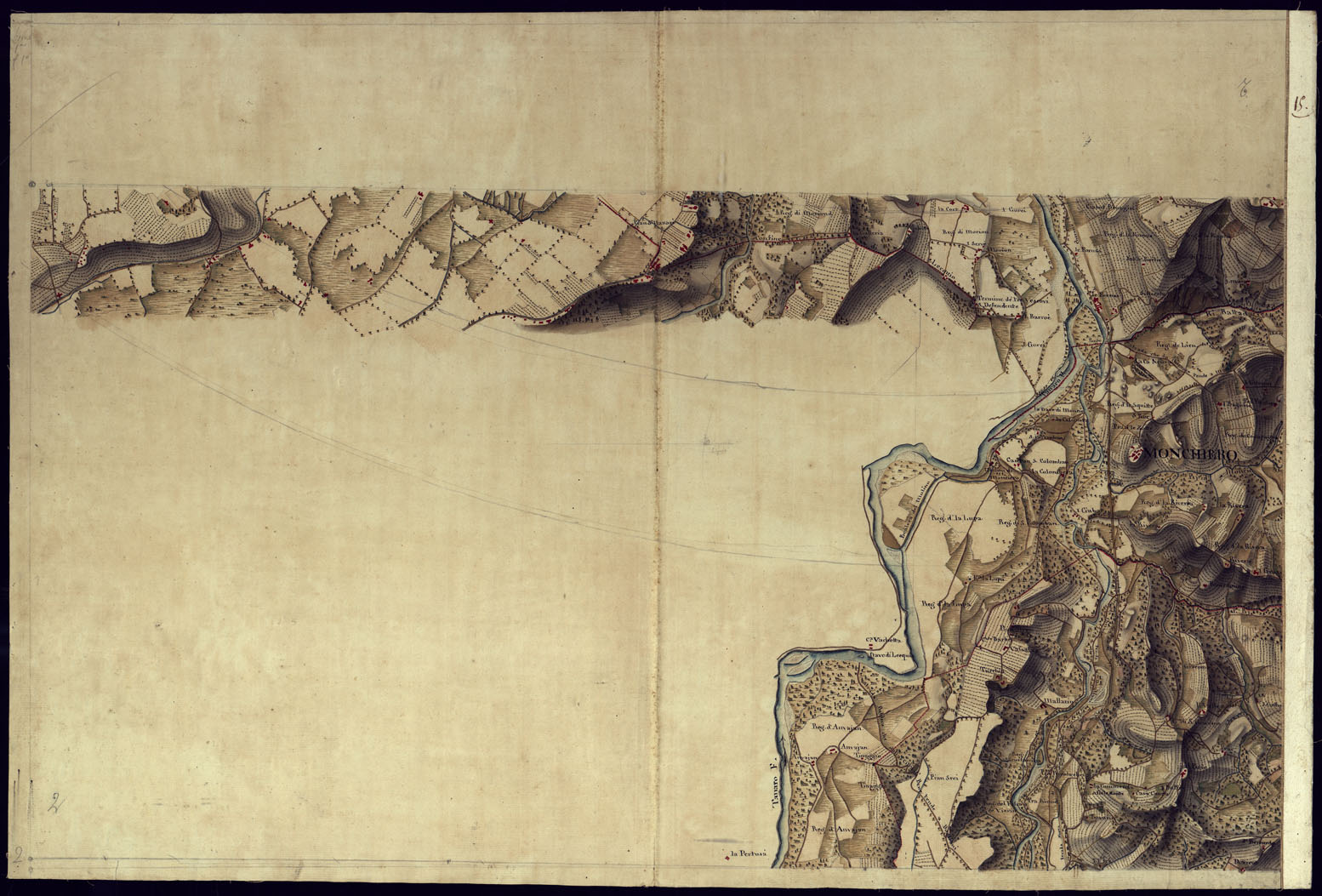 (N:13682) CARTA DI QUASI TUTTA L'EX PROVINCIA DI ACQUI E DI PARTE DI QUELLE DI MONDOVI', ALBA ED ALESSANDRIA - FOGLIO 15. (CA001343) Carte e stampe antiche: riproduzione a colori su carta (formato A1)