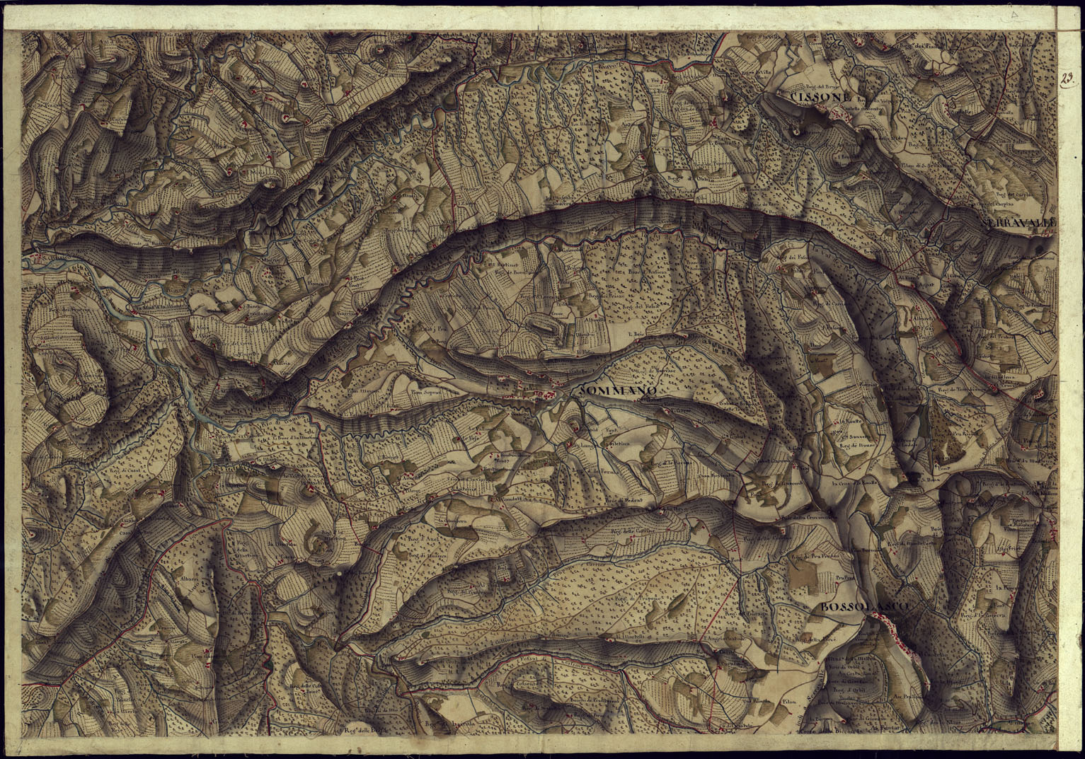 (N:13707) CARTA DI QUASI TUTTA L'EX PROVINCIA DI ACQUI E DI PARTE DI QUELLE DI MONDOVI', ALBA ED ALESSANDRIA - FOGLIO 23. (CA001351) Carte e stampe antiche: riproduzione a colori su carta (formato A1)