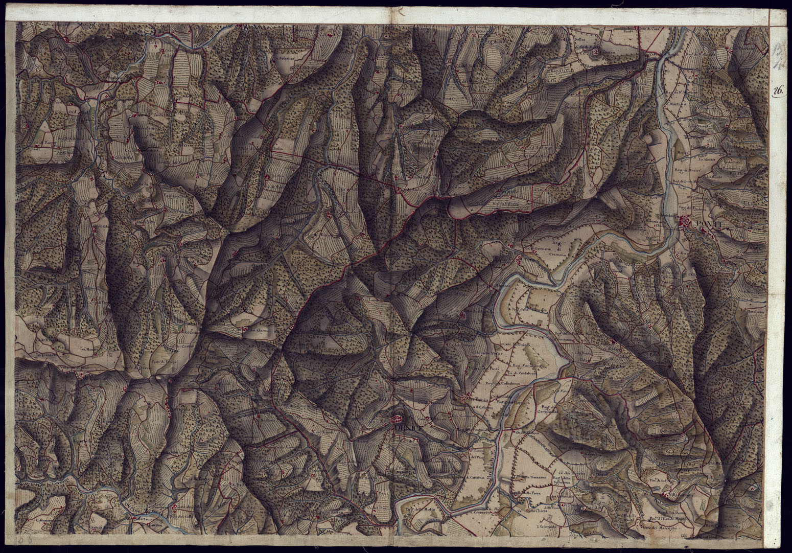 (N:13803) CARTA DI QUASI TUTTA L'EX PROVINCIA DI ACQUI E DI PARTE DI QUELLE DI MONDOVI', ALBA ED ALESSANDRIA - FOGLIO 26. (CA001354) Carte e stampe antiche: riproduzione a colori su carta (formato A1)