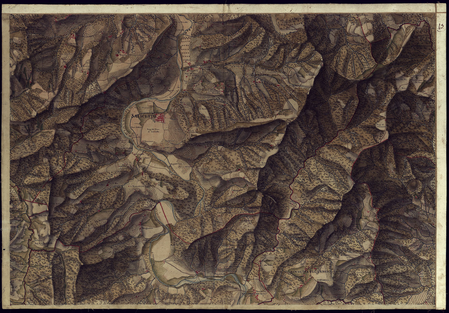 (N:14550) CARTA DI QUASI TUTTA L'EX PROVINCIA DI ACQUI E DI PARTE DI QUELLE DI MONDOVI', ALBA ED ALESSANDRIA - FOGLIO 43. (CA001371) Carte e stampe antiche: riproduzione a colori su carta (formato A1)