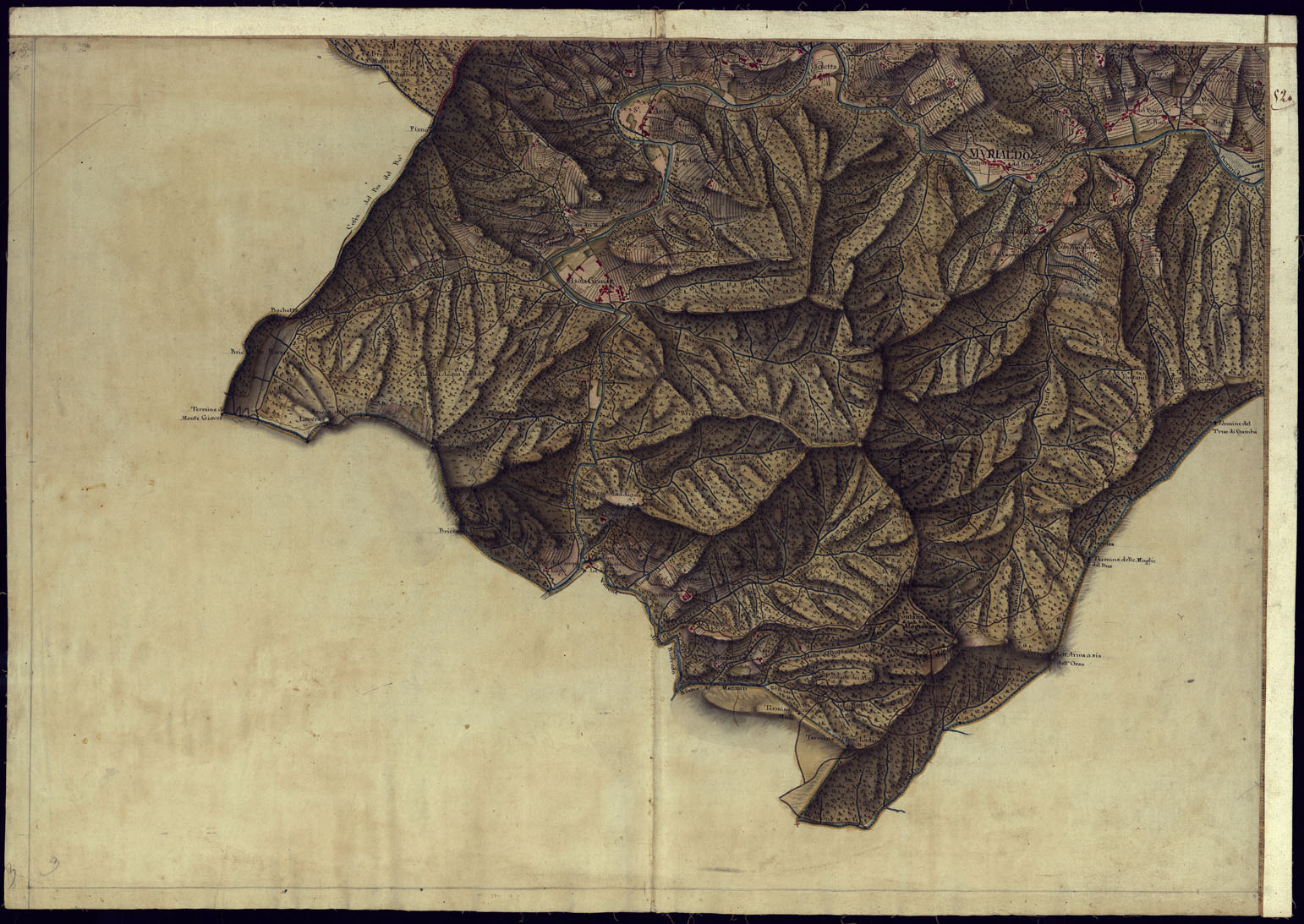 (N:15695) CARTA DI QUASI TUTTA L'EX PROVINCIA DI ACQUI E DI PARTE DI QUELLE DI MONDOVI', ALBA ED ALESSANDRIA - FOGLIO 52. (CA001380) Carte e stampe antiche: riproduzione a colori su carta (formato A1)