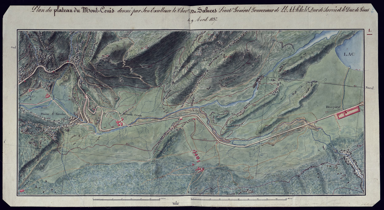 (N:3969) PLAN DU PLATEAU DU MONT-CENIS DONNE' PAR SON EXCELLENCE LE CHEV DE SALUCES LIEUT. GENERAL GOUVERNEUR DE LL:AA:RR: LE DUC DE SAVOIE ET LE DUC DE GENES LE 9 AVRIL 1837. (CA001415) Carte e stampe antiche: riproduzione a colori su carta (formato A1)