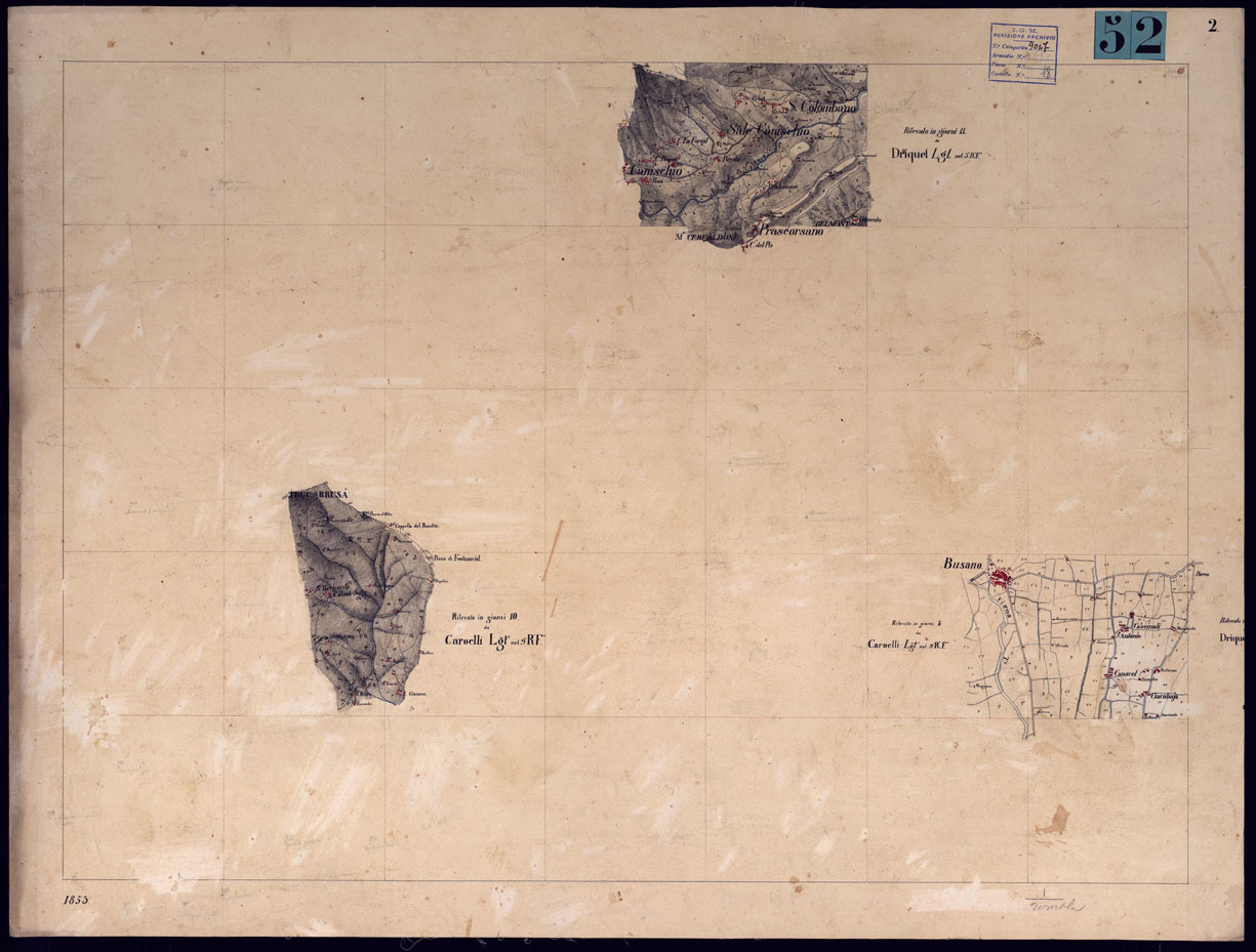 (N:23367) RIVARA E DINTORNI. FRAZIONI TAVOLETTE RILIEVO AL 20.000 - TAVOLA 2. (CA001420) Carte e stampe antiche: riproduzione a colori su carta (formato A1)
