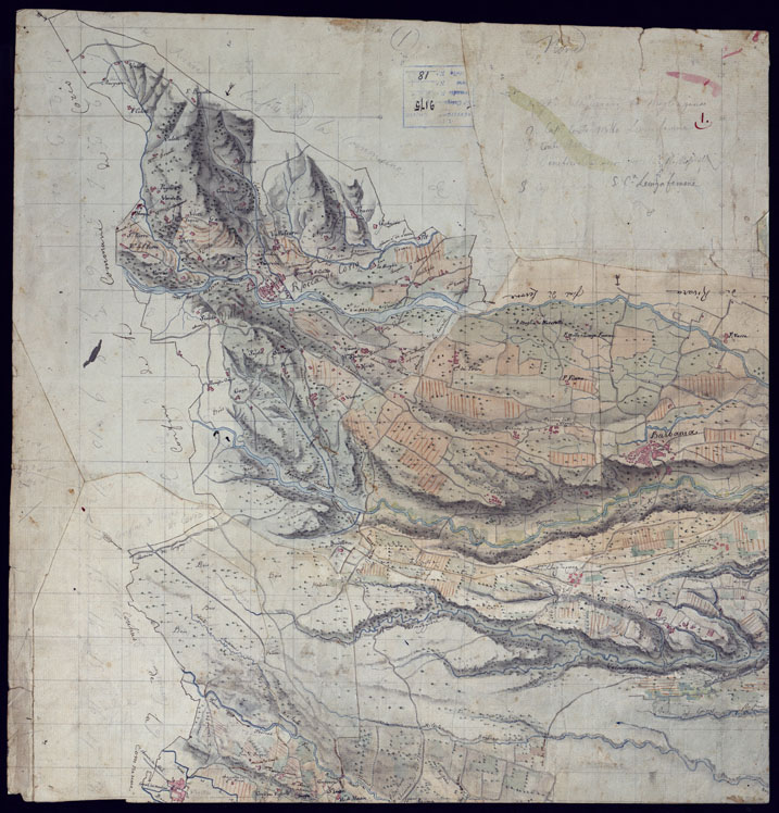 (N:3495) CARTA ORIGINALE DELLE VAUDE RILEVATA NEL 1832 AL 10.000 PER LO STABILIMENTO DEL CAMPO D'ISTRUZIONE, CHE EBBE LUOGO NELL'AUTUNNO DEL 1833 - FOGLIO 1. (CA001452) Carte e stampe antiche: riproduzione a colori su carta (formato A1)