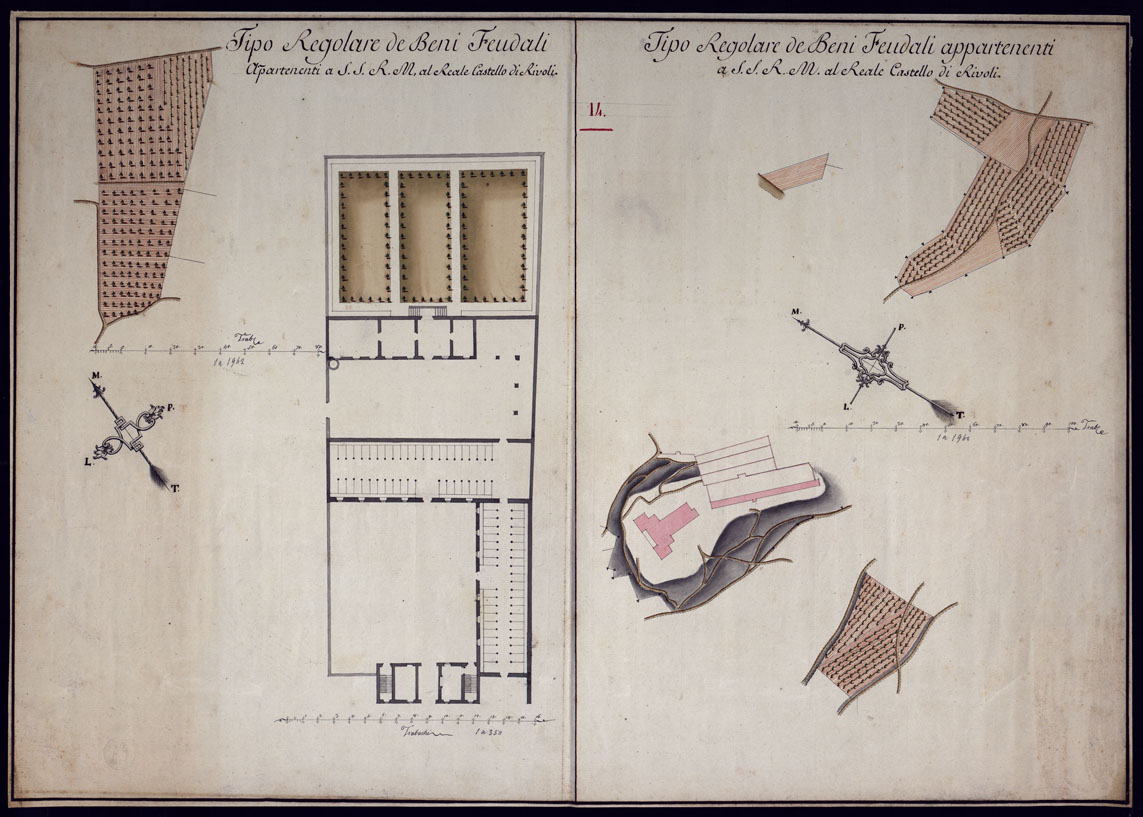 (N:2634) TIPO REGOLARE DE BENI FEUDALI APPARTENENTI A S.S. R.M. AL REALE CASTELLO DI RIVOLI. (CA001512) Carte e stampe antiche: riproduzione a colori su carta (formato A1)