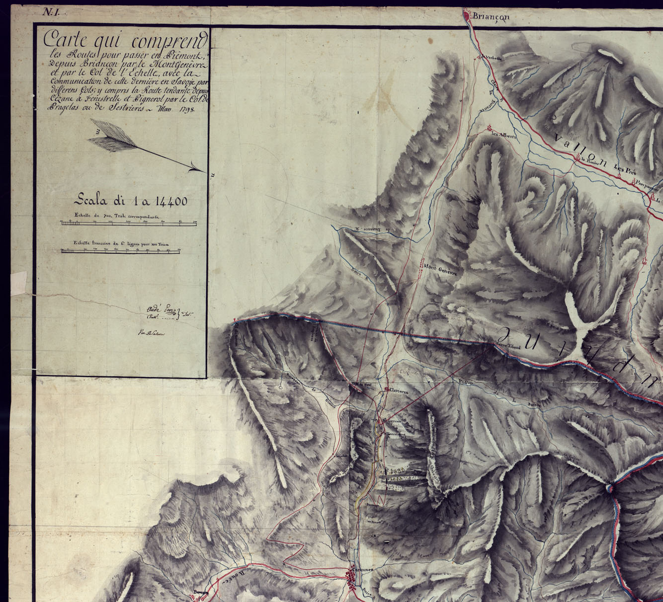 (N:3872) CARTE QUI COMPREND LES ROUTES POUR PASSER EN PIEMONT, DEPUIS BRIANCON PAR LE MONT GENEVRE, ET PAR LE COL DE L'ECHELLE AVEC LA COMMUNICATION DE CELLE DERNIER EN SAVOYE. (CA001595, CA001596, CA001597, CA001598, CA001599, CA001600) Carte e stampe antiche: riproduzione a colori su carta (formato A1)