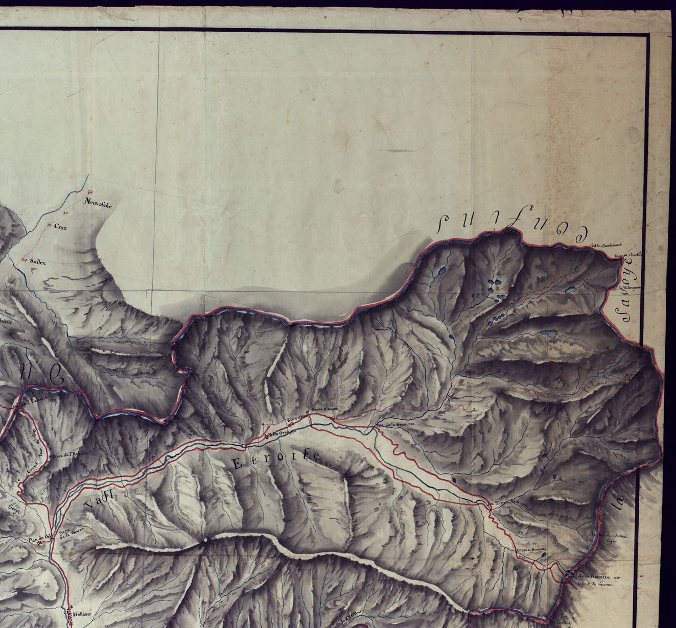 (N:3872) CARTE QUI COMPREND LES ROUTES POUR PASSER EN PIEMONT, DEPUIS BRIANCON PAR LE MONT GENEVRE, ET PAR LE COL DE L'ECHELLE AVEC LA COMMUNICATION DE CELLE DERNIER EN SAVOYE. (CA001595, CA001596, CA001597, CA001598, CA001599, CA001600) Carte e stampe antiche: riproduzione a colori su carta (formato A1)
