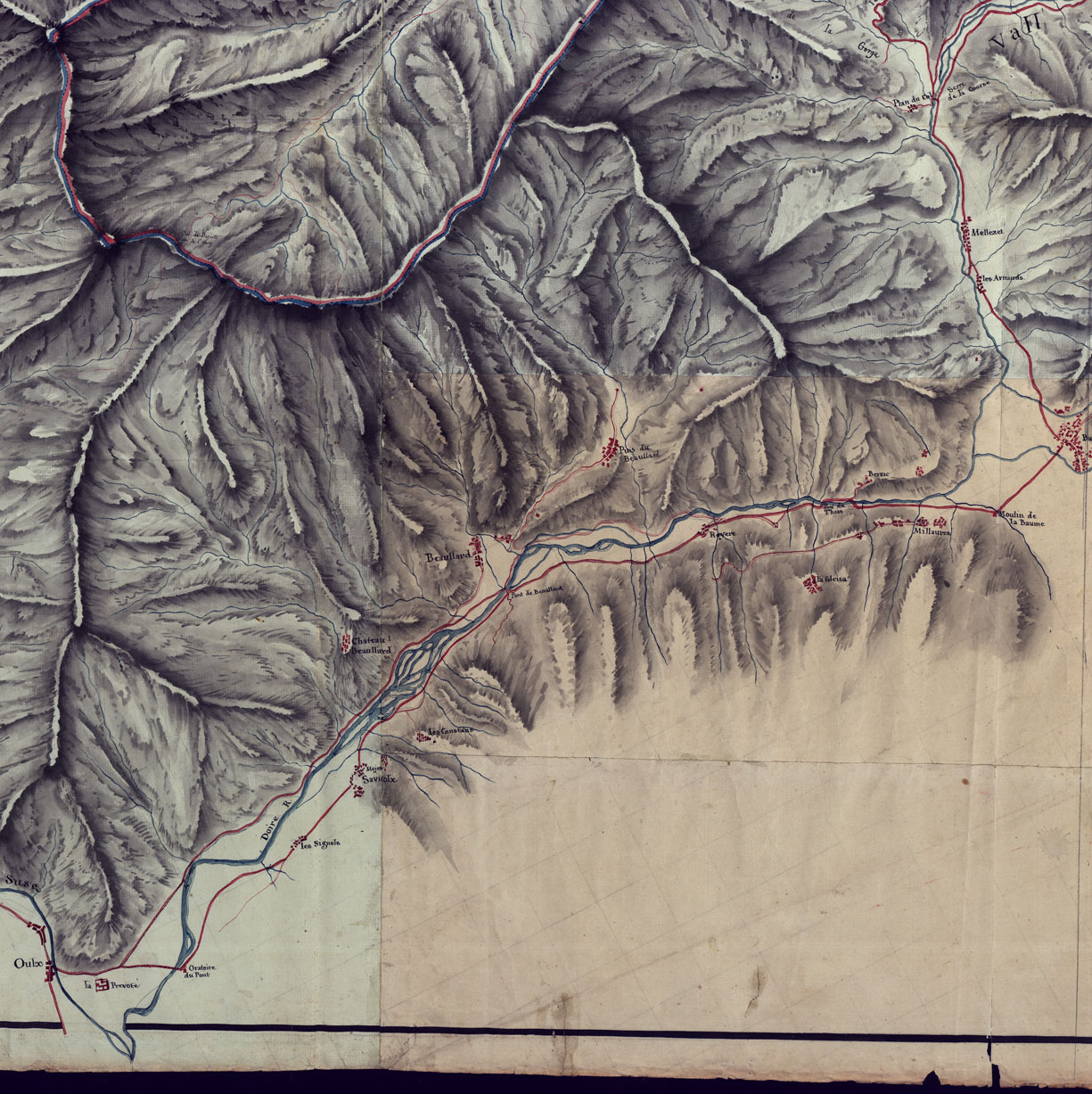 (N:3872) CARTE QUI COMPREND LES ROUTES POUR PASSER EN PIEMONT, DEPUIS BRIANCON PAR LE MONT GENEVRE, ET PAR LE COL DE L'ECHELLE AVEC LA COMMUNICATION DE CELLE DERNIER EN SAVOYE. (CA001595, CA001596, CA001597, CA001598, CA001599, CA001600) Carte e stampe antiche: riproduzione a colori su carta (formato A1)