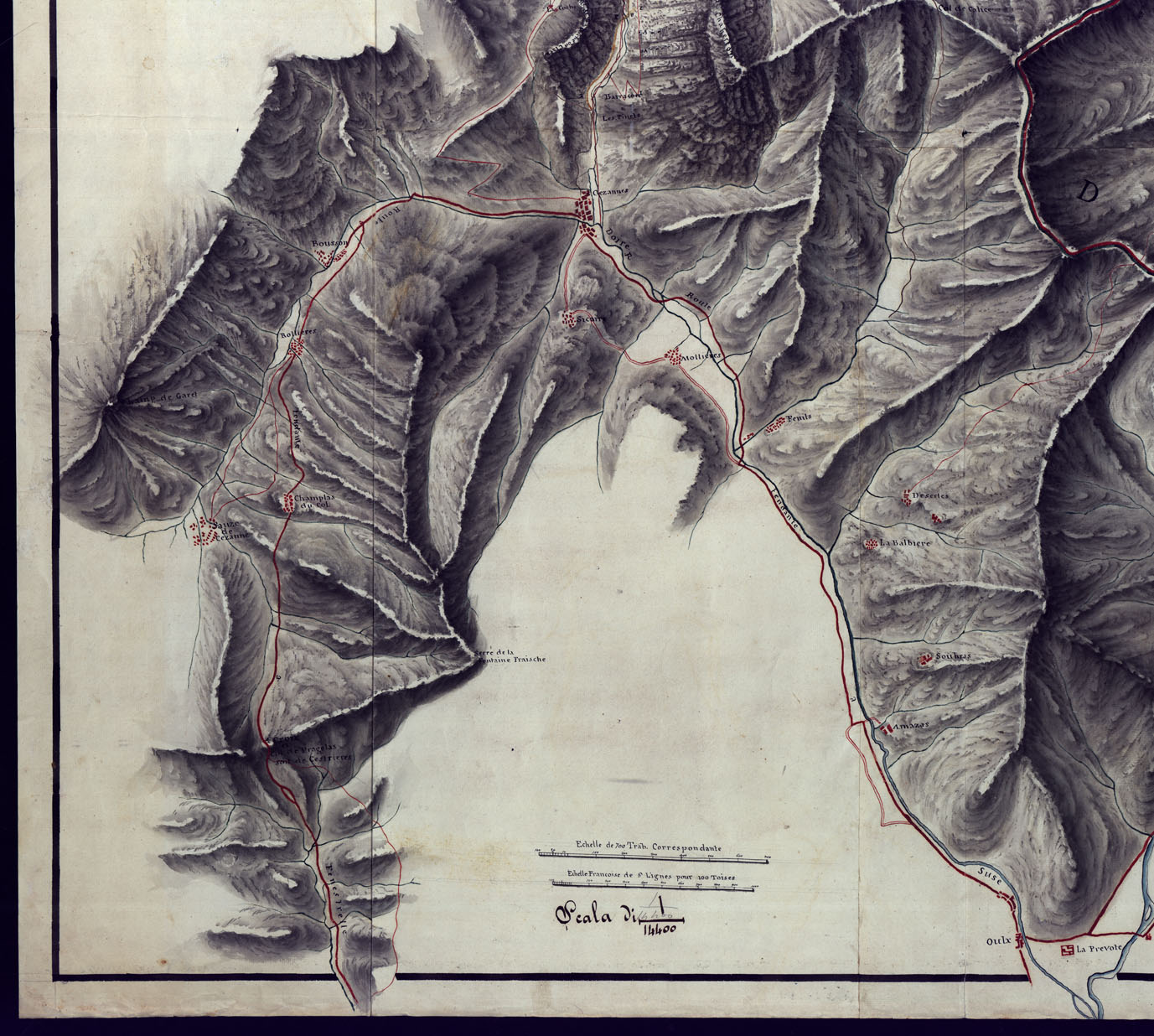 (N:23408) CARTE QUI COMPREND LES ROUTES POUR PASSER EN PIEMONT, DEPUIS BRIANCON PAR LE MONT GENEVRE, ET PAR LE COL DE L'ECHELLE AVEC LA COMMUNICATION DE CELLE DERNIER EN SAVOYE. (CA001601, CA001602, CA001603, CA001604) Carte e stampe antiche: riproduzione a colori su carta (formato A1)