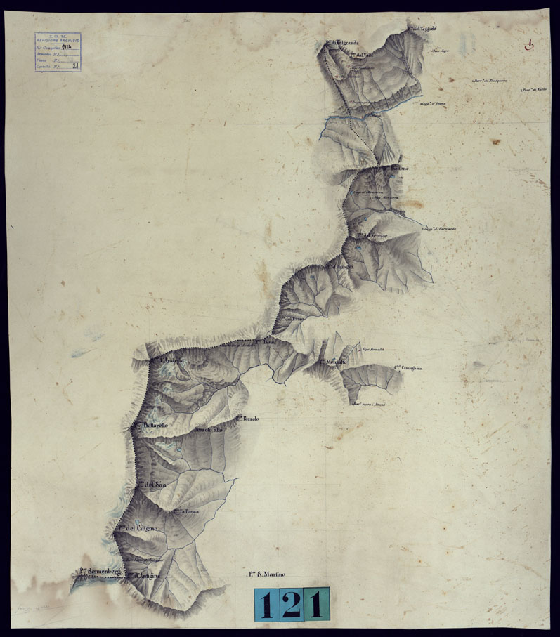 (N:3797) CONFINE TRA LA SVIZZERA E IL PIEMONTE DALLA PUNTA DI SONNEMBERG AL M. LIMIDARIO - FOGLIO 1. (CA001609) Carte e stampe antiche: riproduzione a colori su carta (formato A1)