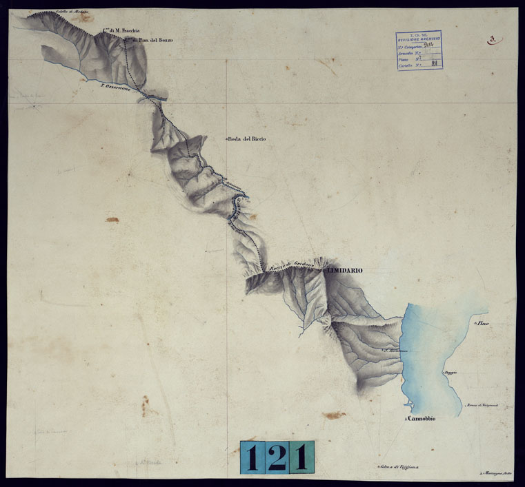 (N:3793) CONFINE TRA LA SVIZZERA E IL PIEMONTE DALLA PUNTA DI SONNEMBERG AL M. LIMIDARIO - FOGLIO 3. (CA001611) Carte e stampe antiche: riproduzione a colori su carta (formato A1)