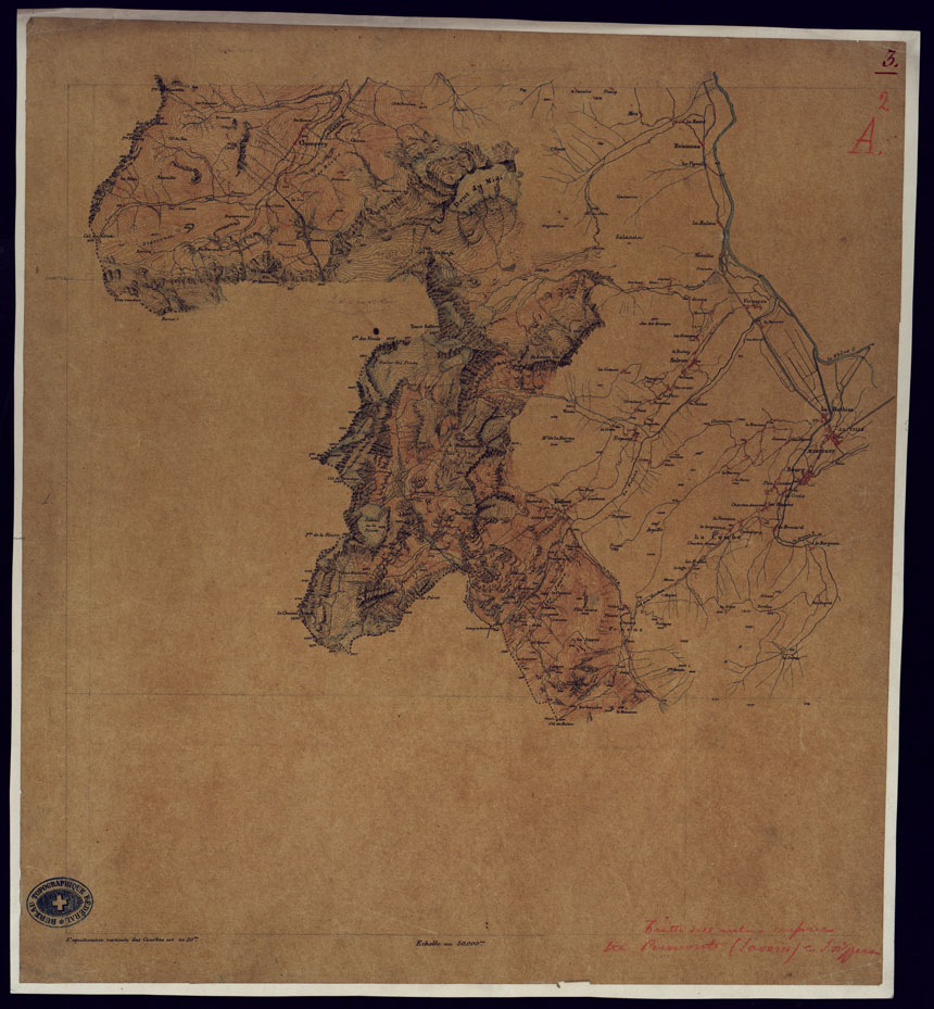 (N:3786) CONFINI TRA IL PIEMONTE (SAVOIA) E SVIZZERA - FOGLIO 3. (CA001612) Carte e stampe antiche: riproduzione a colori su carta (formato A1)